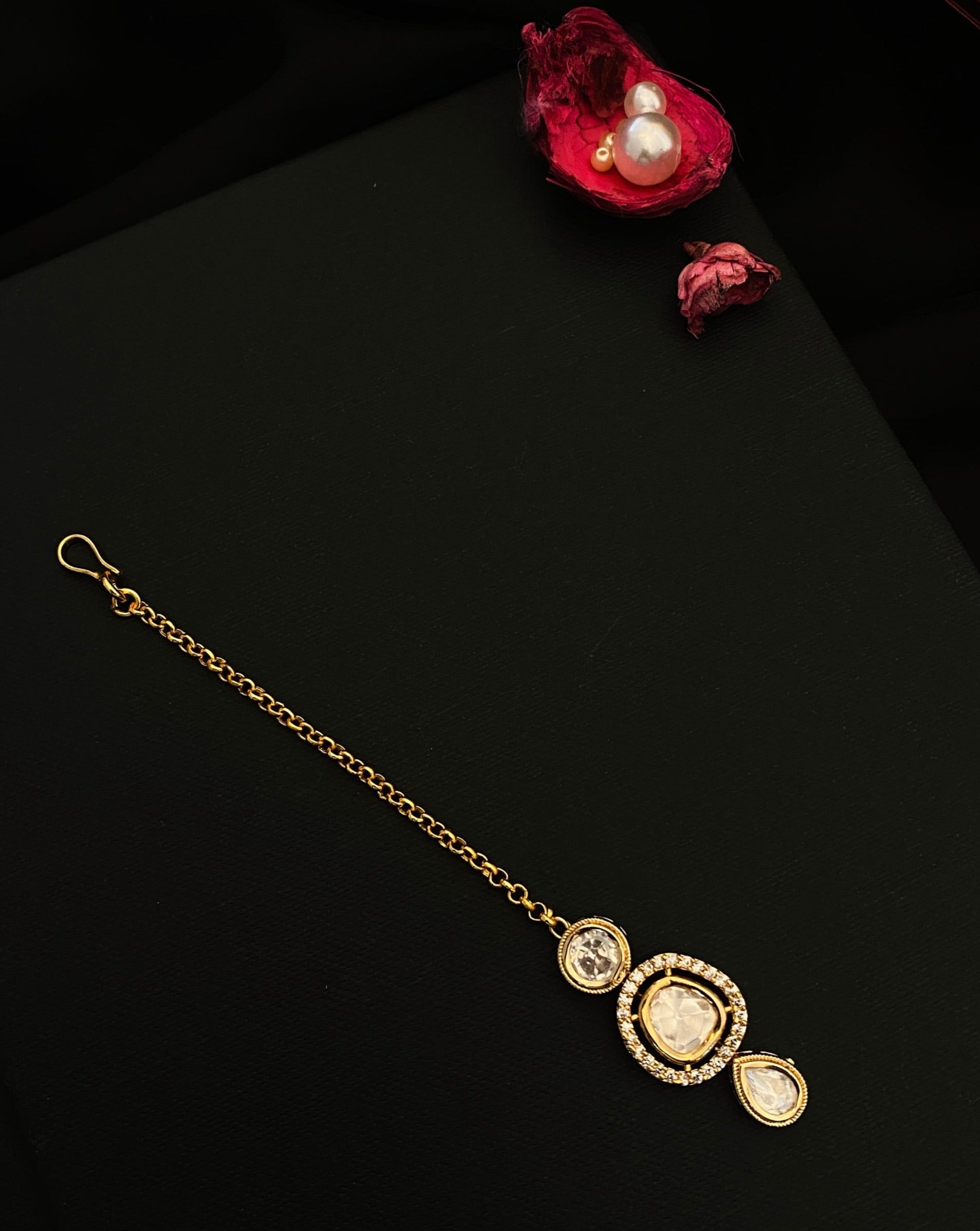 Gold Plated Royal Polki Kundan Maangtikka - Abdesignsjewellery