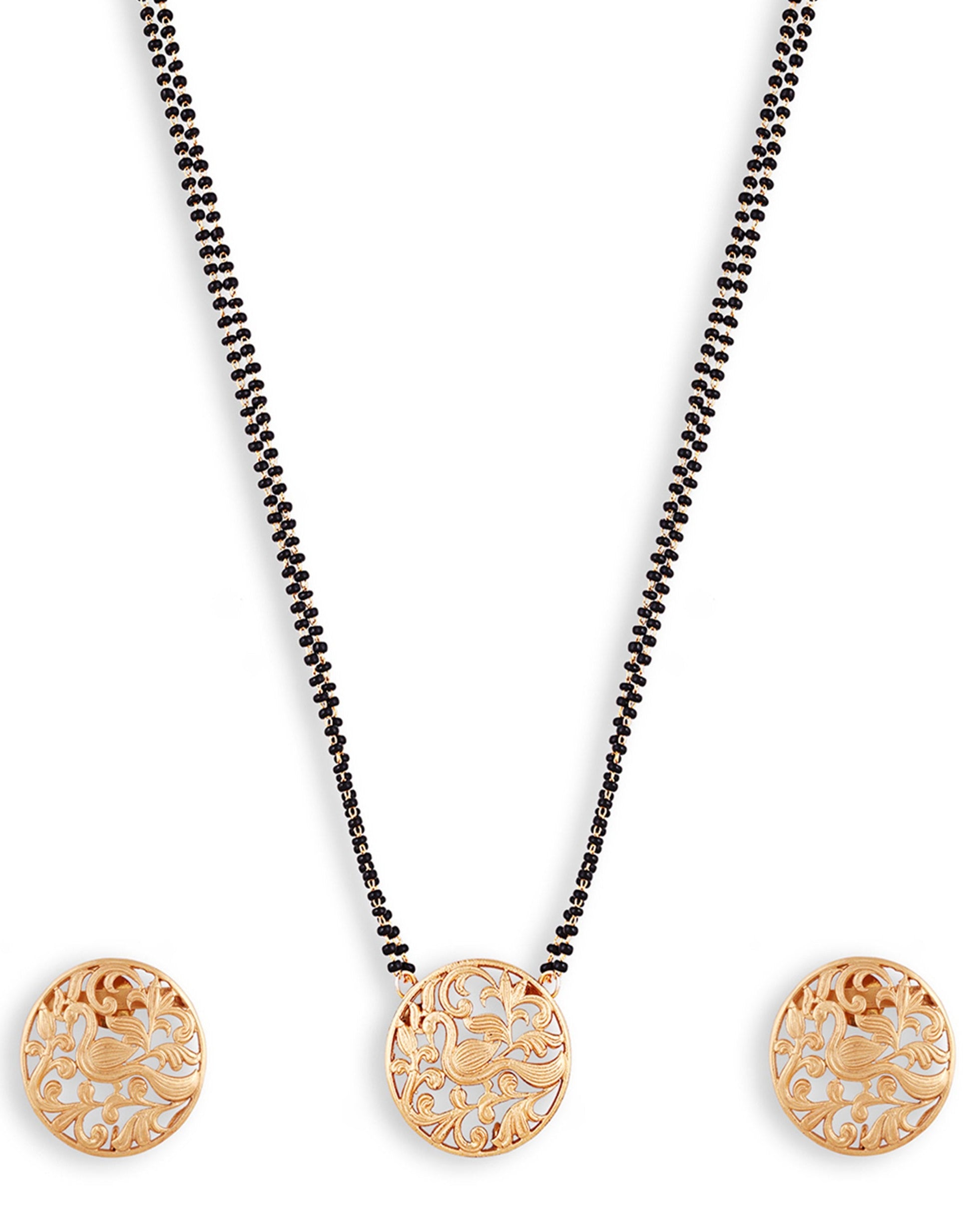 Antique Gold Round Peacock Mangalsutra & Earrings - Abdesignsjewellery