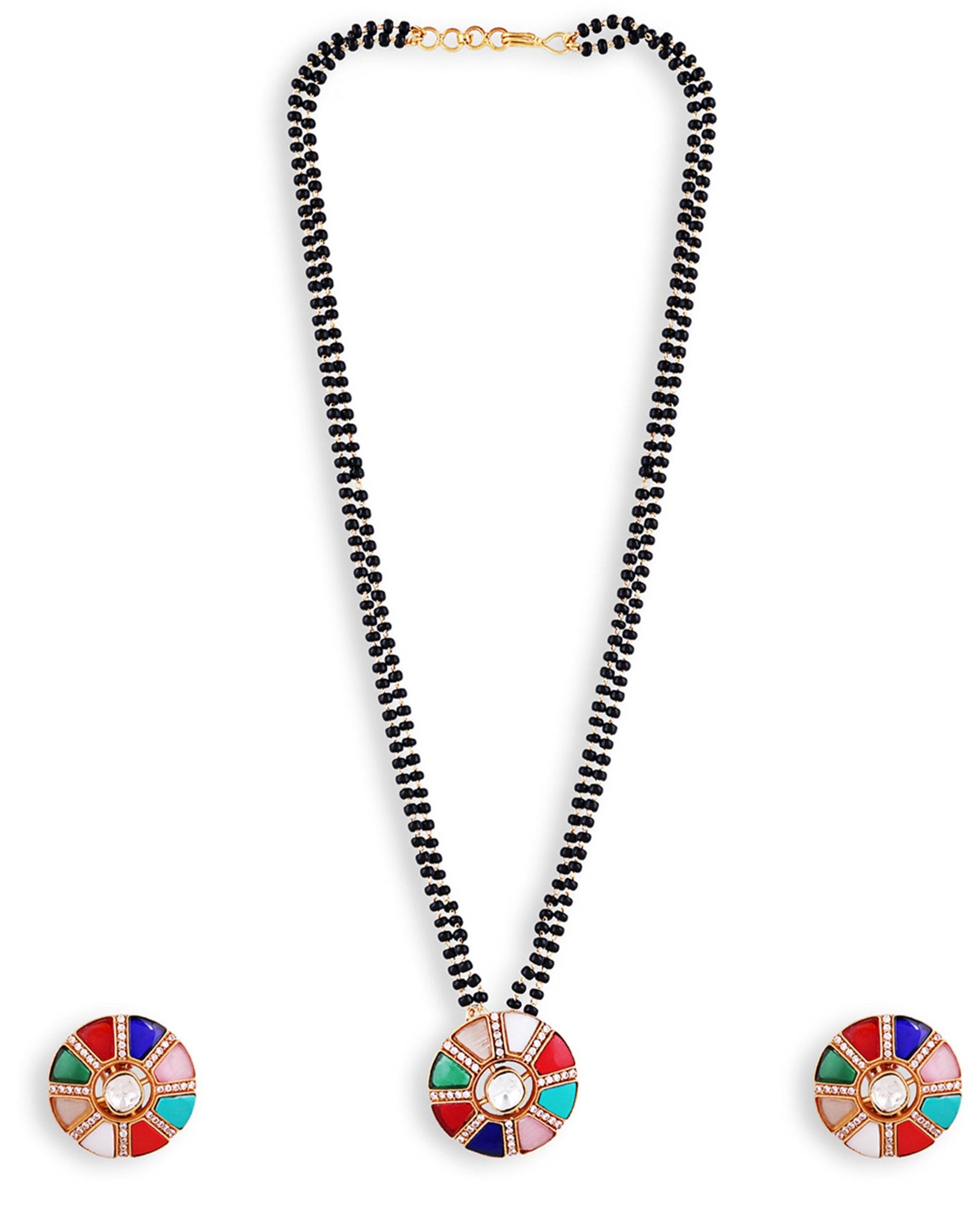 Beautiful Navratna Round Pendant & Earrings - Abdesignsjewellery