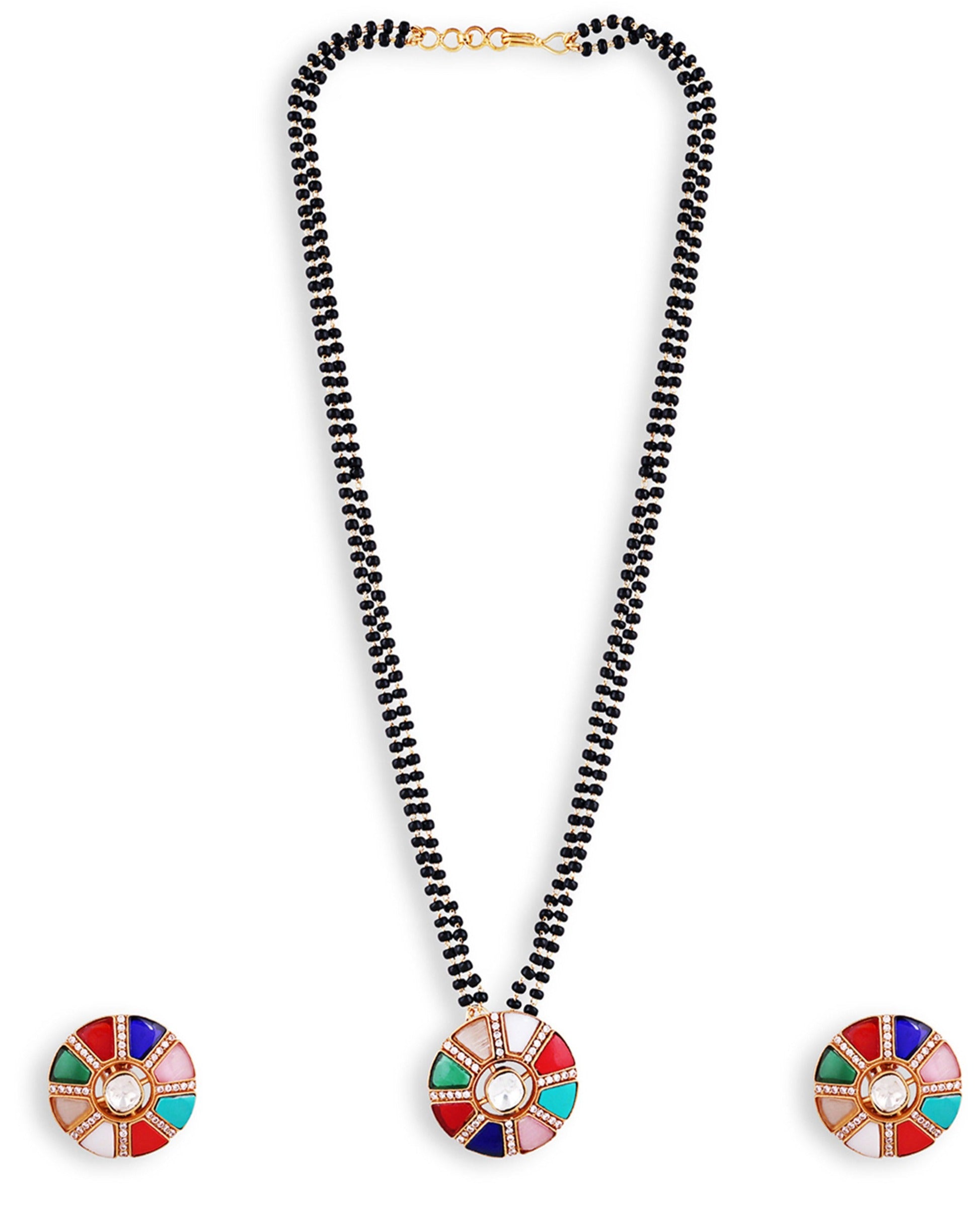 Beautiful Navratna Round Pendant & Earrings - Abdesignsjewellery