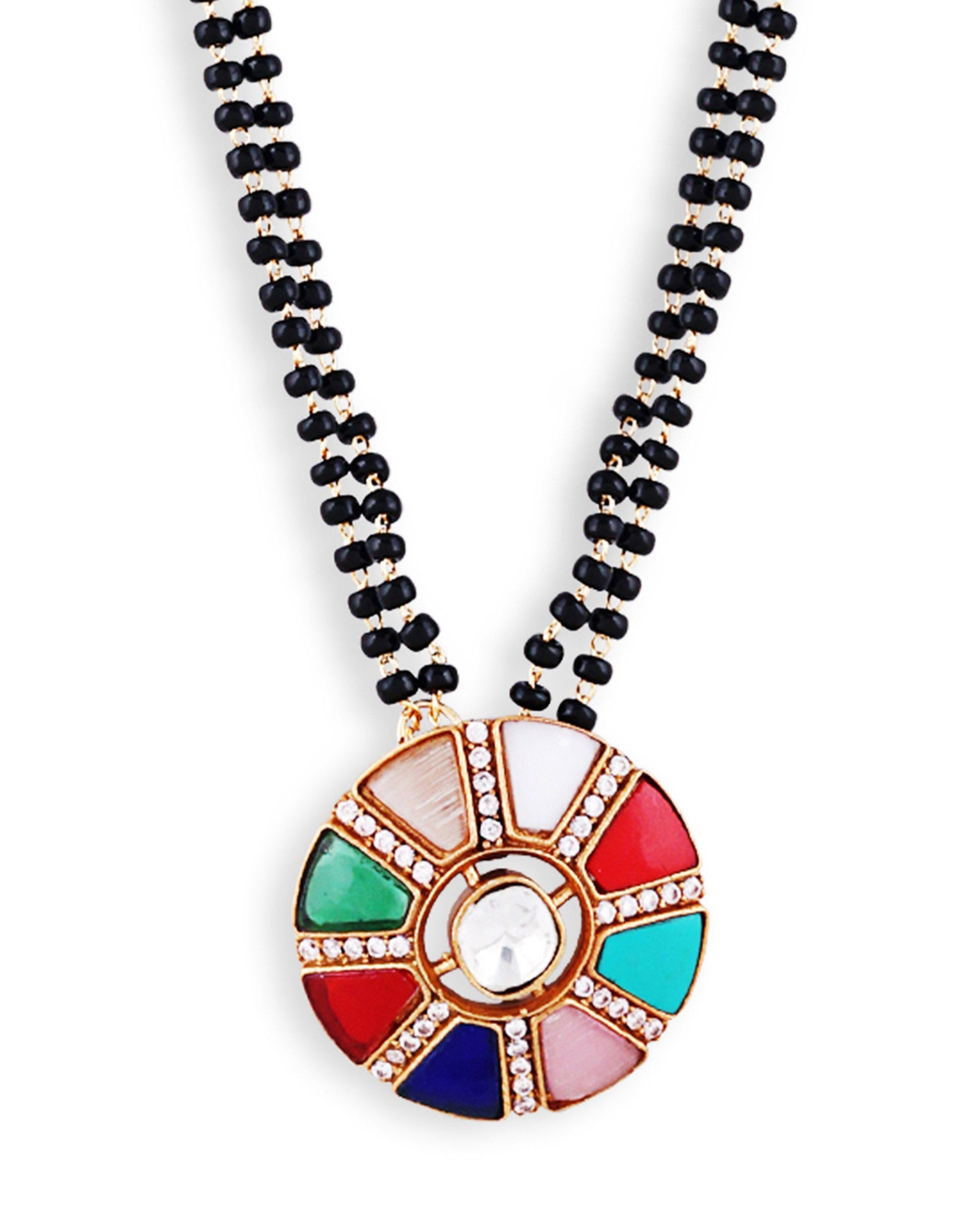 Beautiful Navratna Round Pendant & Earrings - Abdesignsjewellery