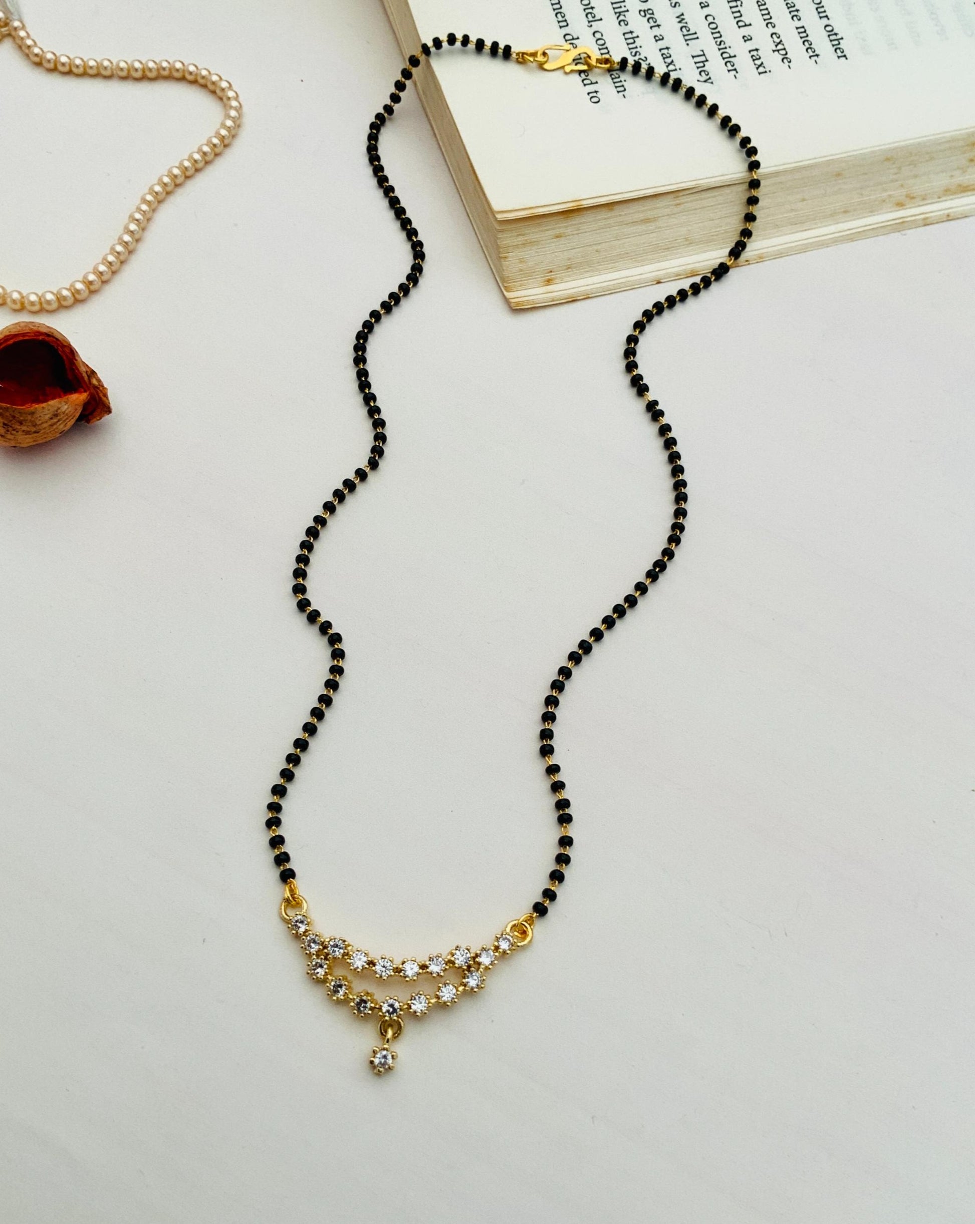 Elegant Gold Plated American Diamond Flower Mangalsutra - Abdesignsjewellery