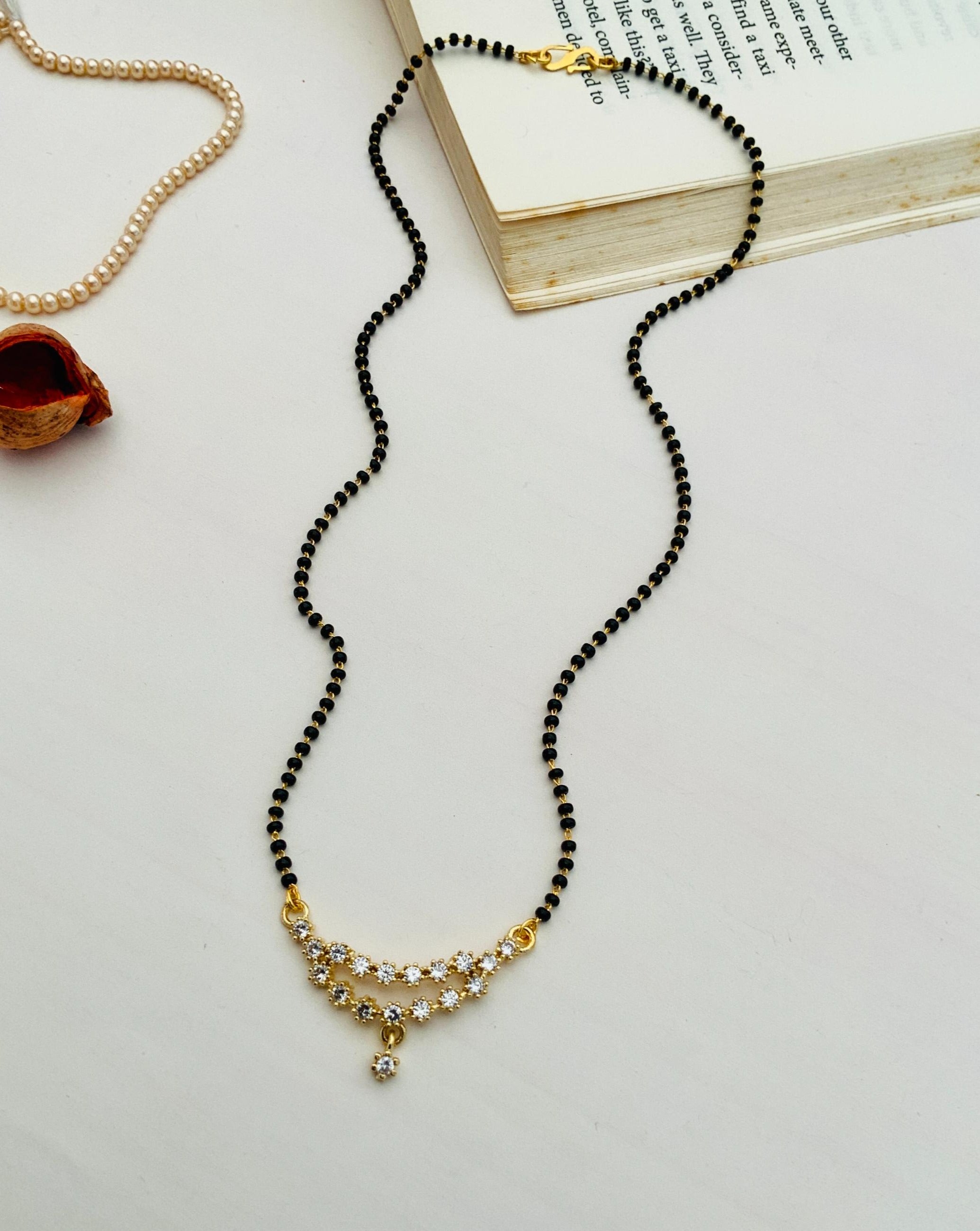 Elegant Gold Plated American Diamond Flower Mangalsutra - Abdesignsjewellery