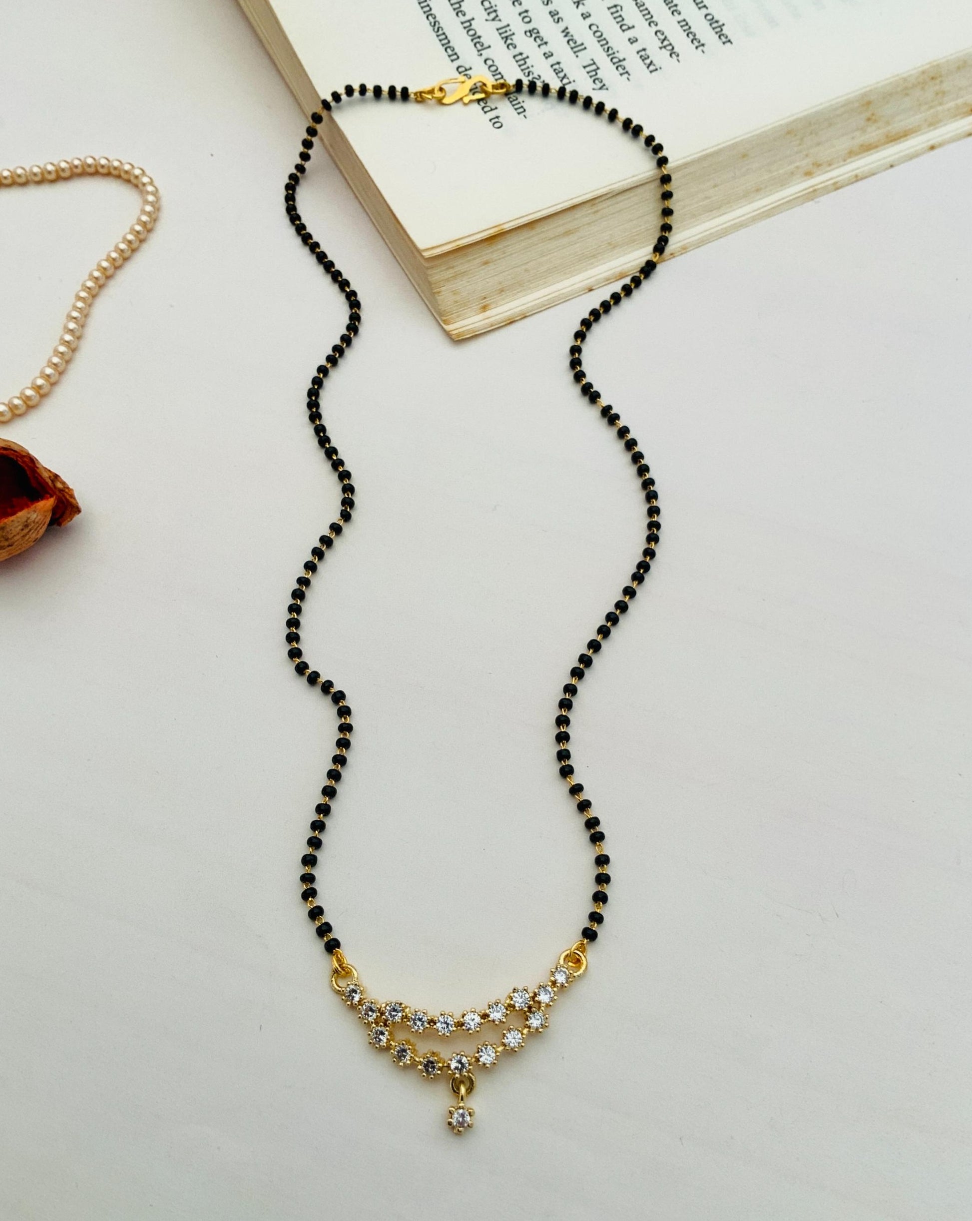 Elegant Gold Plated American Diamond Flower Mangalsutra - Abdesignsjewellery