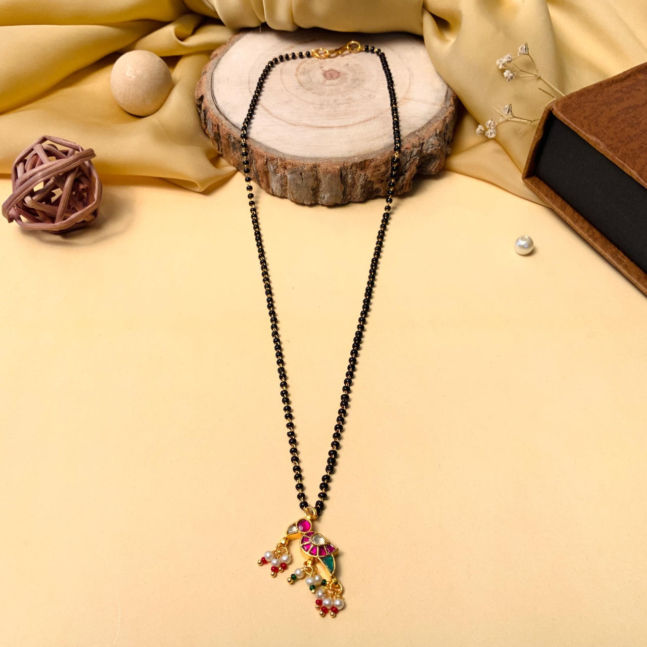 Finely Crafted Gold Plated Pachi Kundan Pearl Drop Mangalsutra - Abdesignsjewellery
