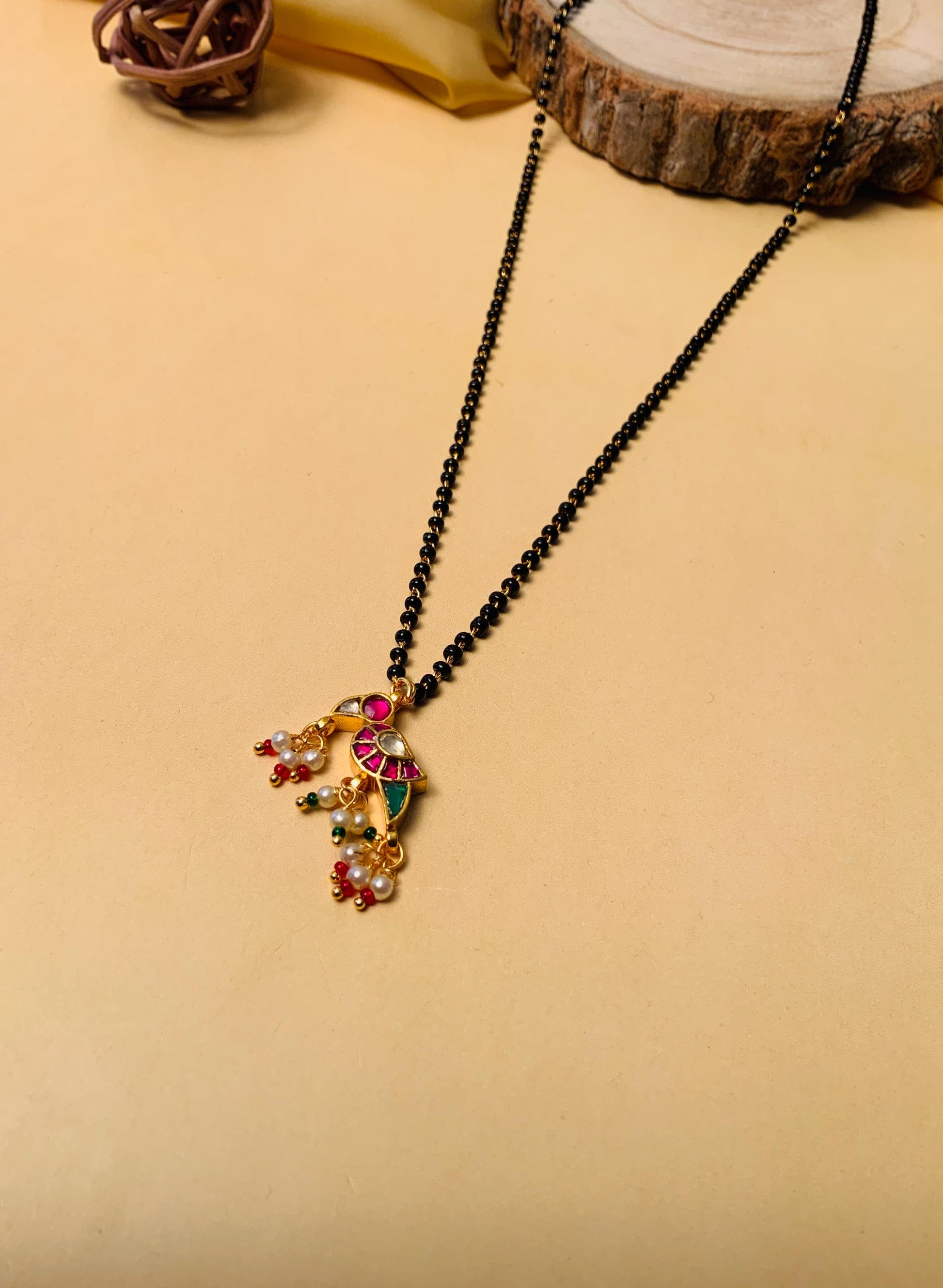 Finely Crafted Gold Plated Pachi Kundan Pearl Drop Mangalsutra - Abdesignsjewellery