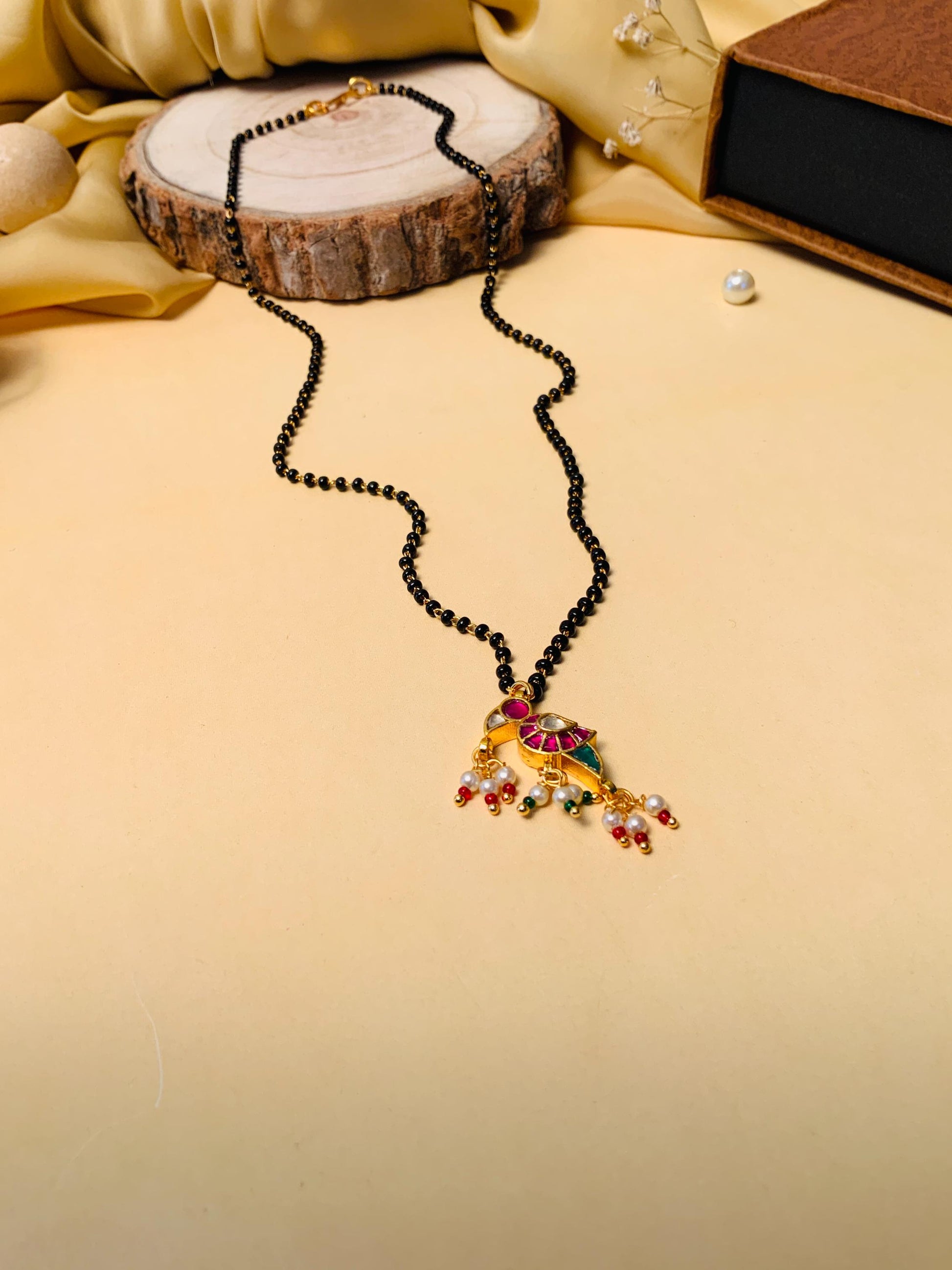 Finely Crafted Gold Plated Pachi Kundan Pearl Drop Mangalsutra - Abdesignsjewellery