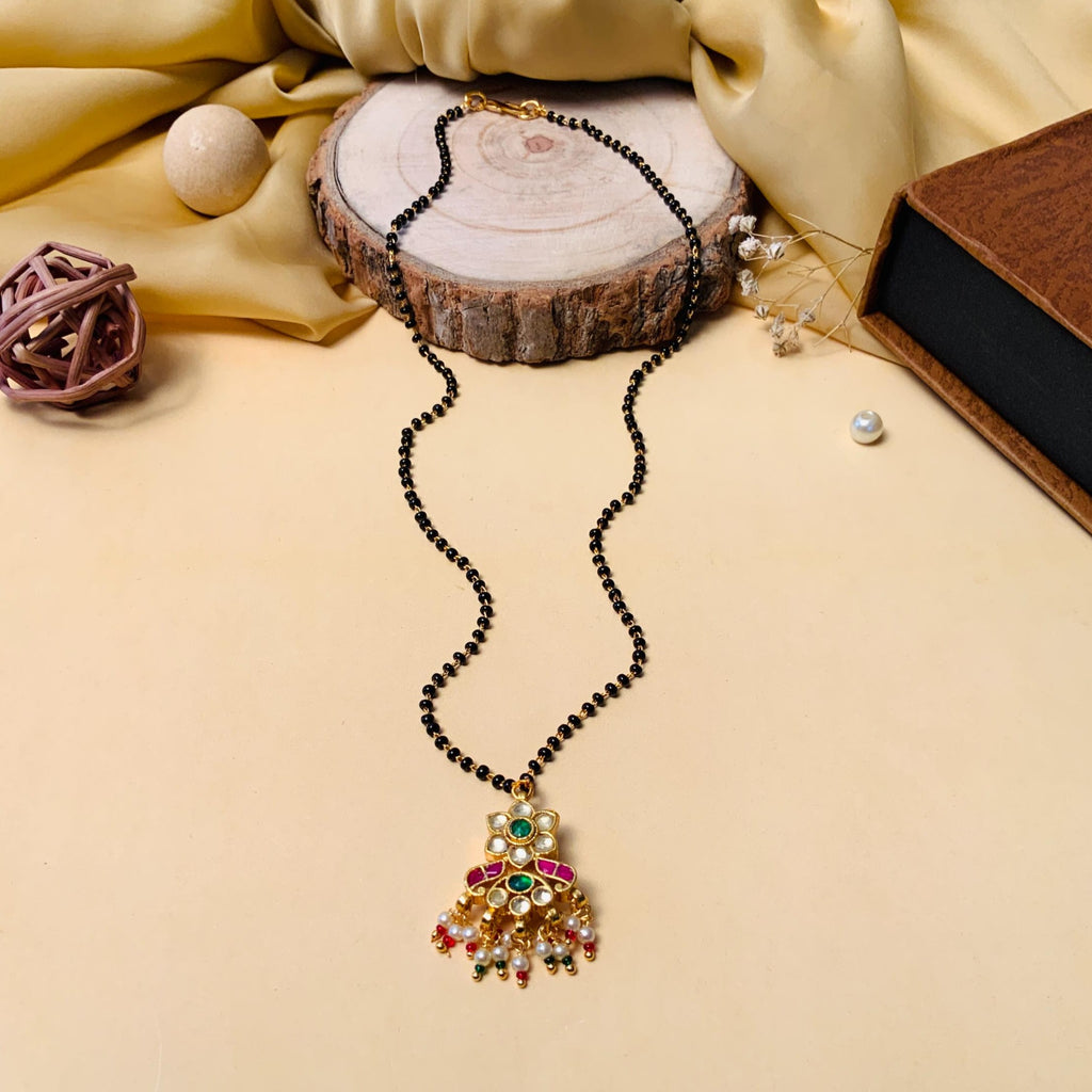 Fascinating Gold Plated Pachi Kundan Pearl Drop Mangalsutra - Abdesignsjewellery