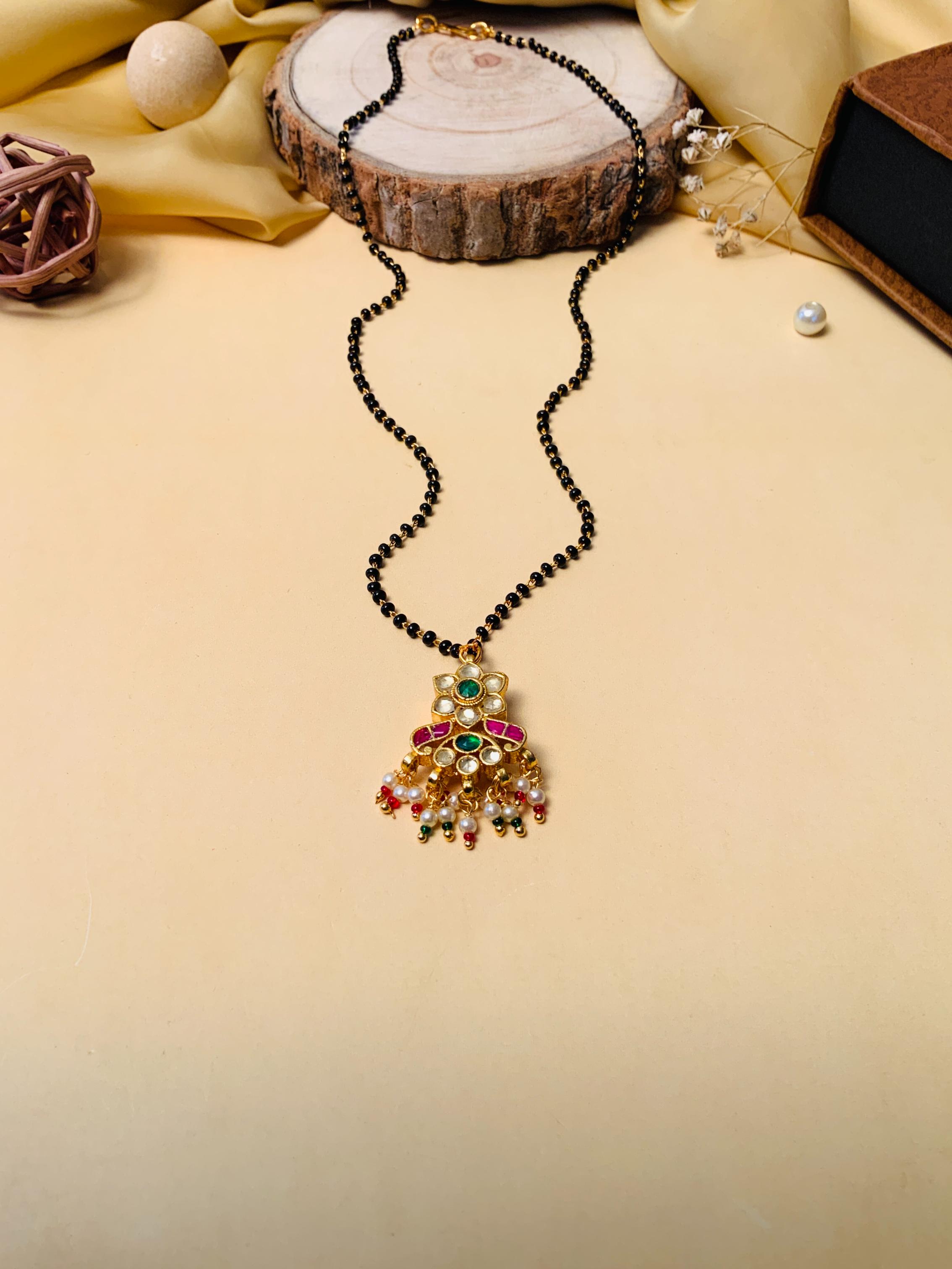 Fascinating Gold Plated Pachi Kundan Pearl Drop Mangalsutra - Abdesignsjewellery