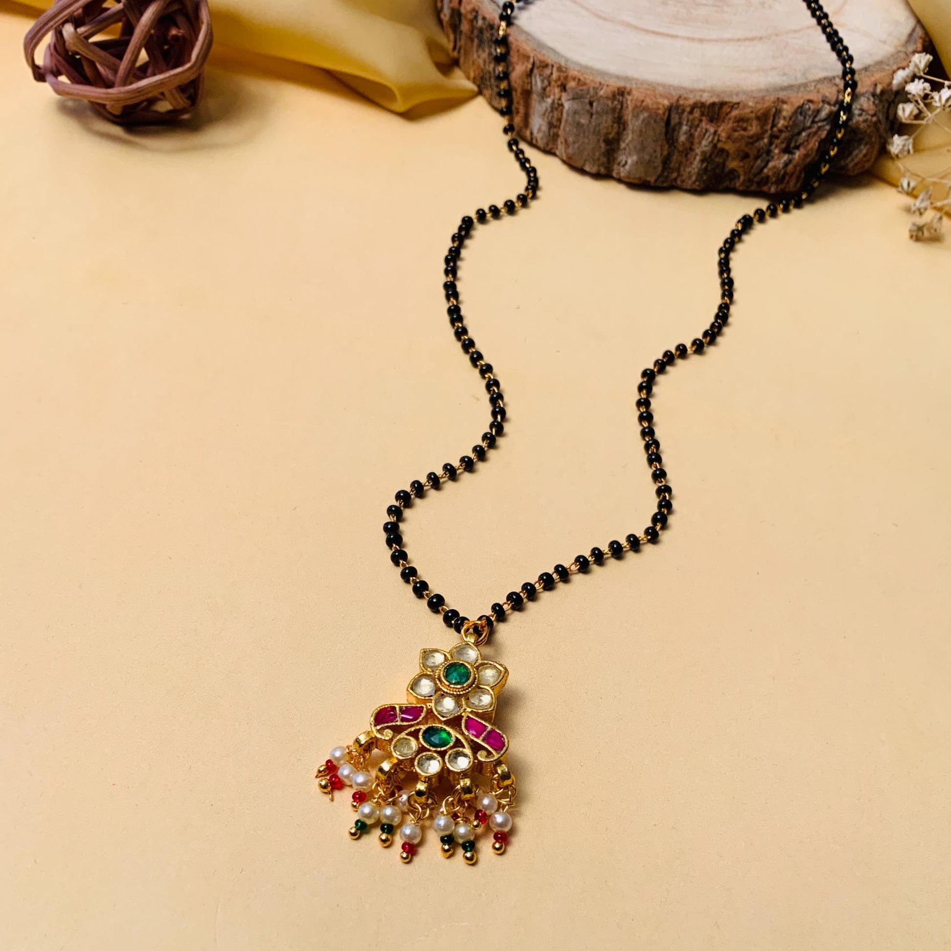 Fascinating Gold Plated Pachi Kundan Pearl Drop Mangalsutra - Abdesignsjewellery