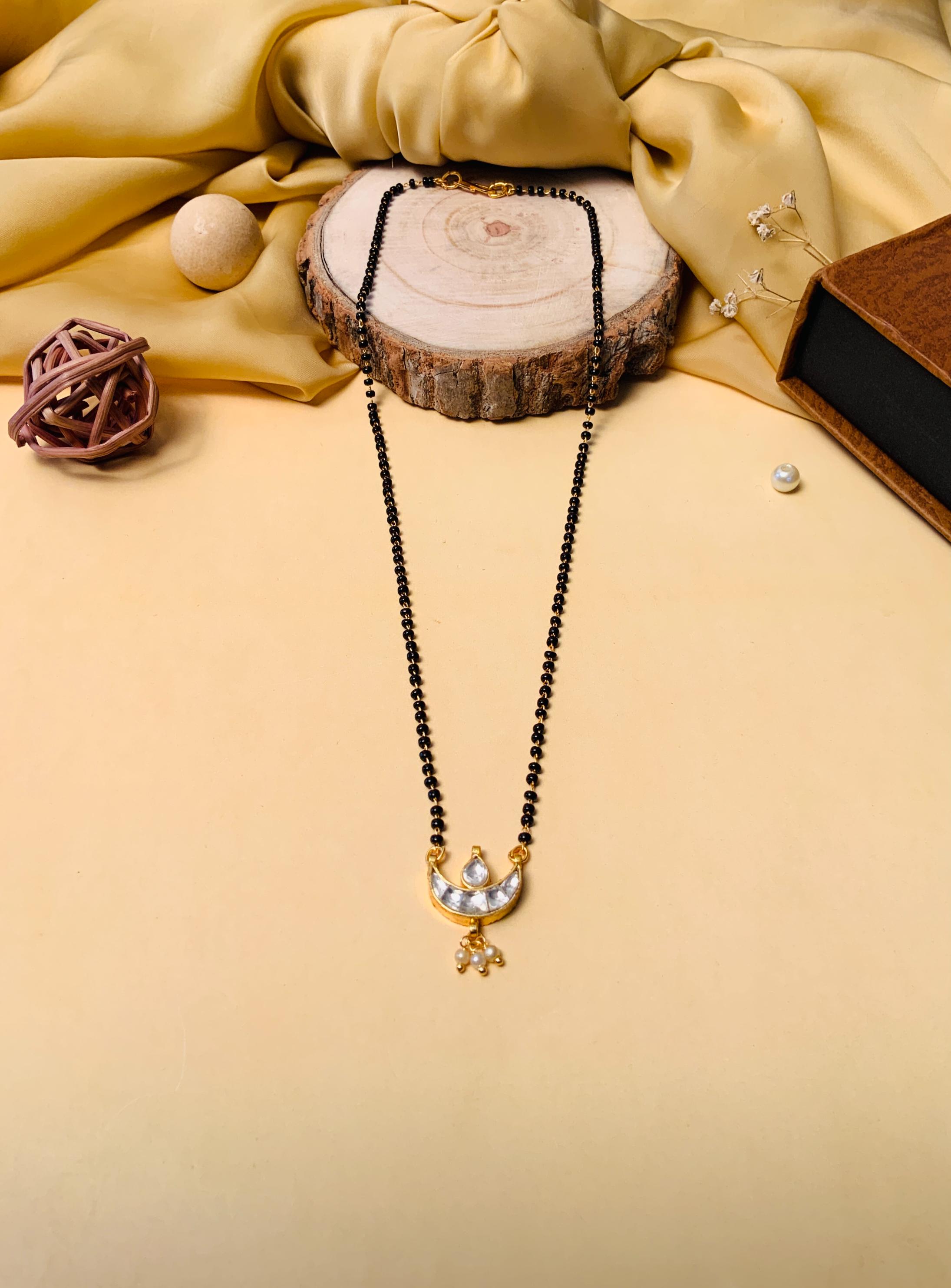 Mesmerising Gold Plated Pachi Kundan Pearl Drop Mangalsutra