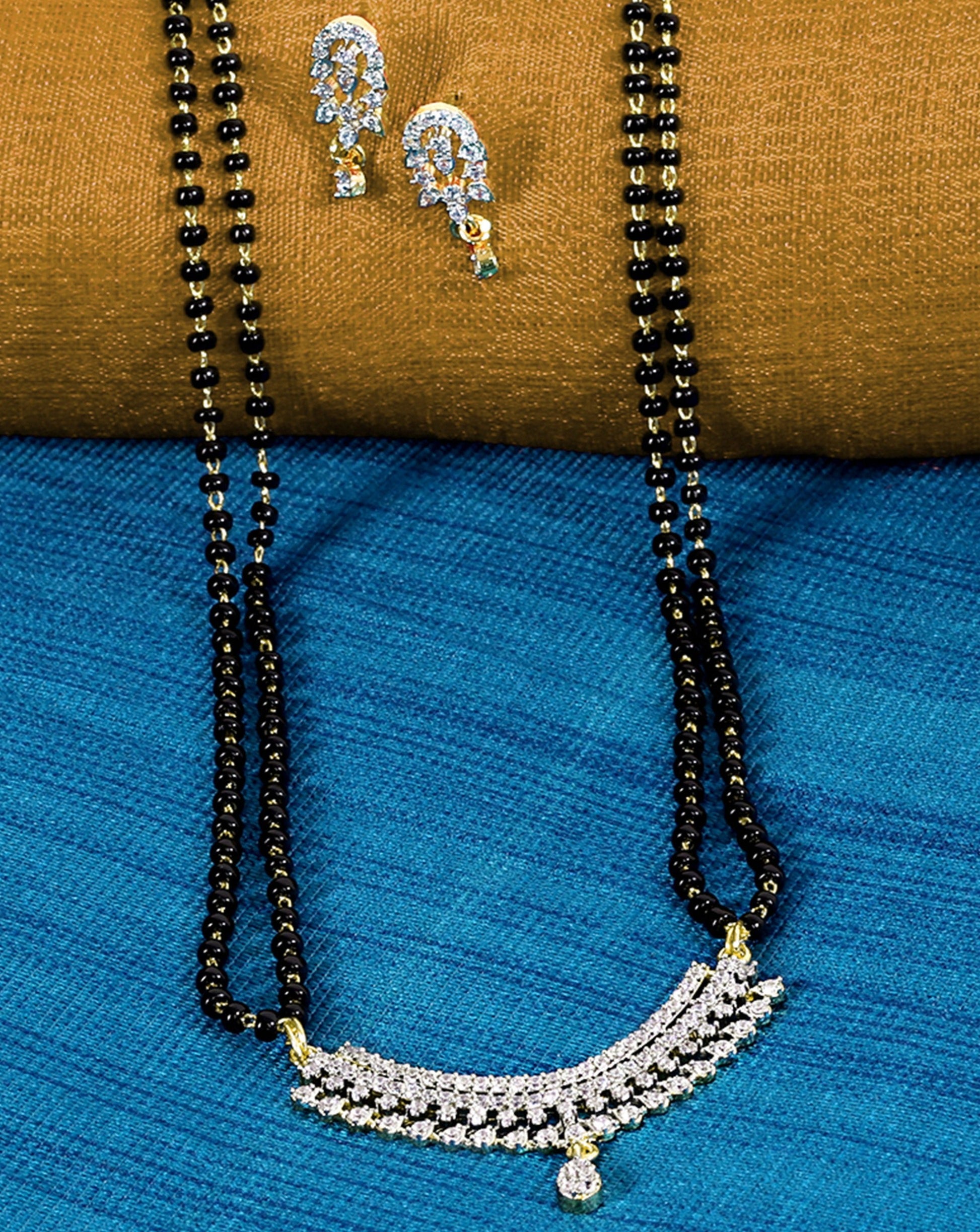 Alluring American Diamond BlackBeads Long Mangalsutra - Abdesignsjewellery