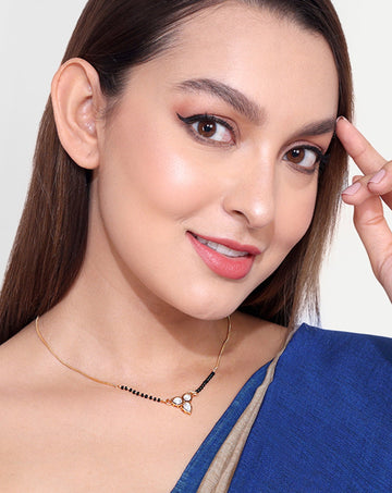 Beautiful Three Flower Polki Mangalsutra - Abdesignsjewellery