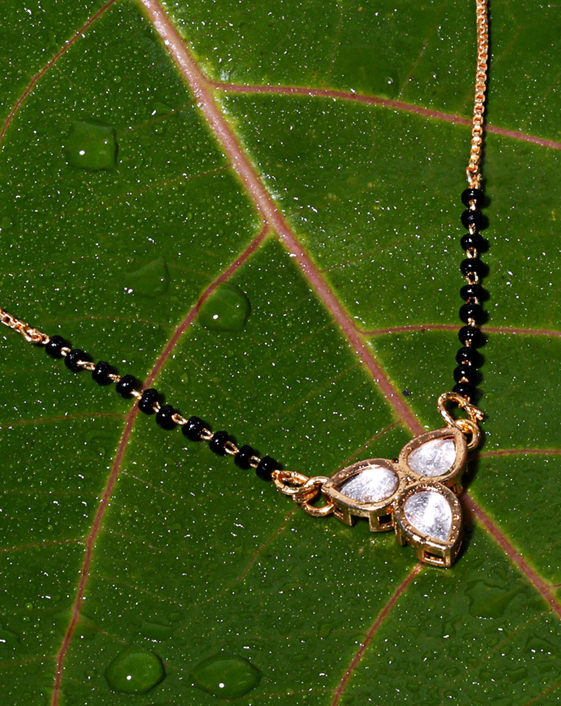 Beautiful Three Flower Polki Mangalsutra - Abdesignsjewellery