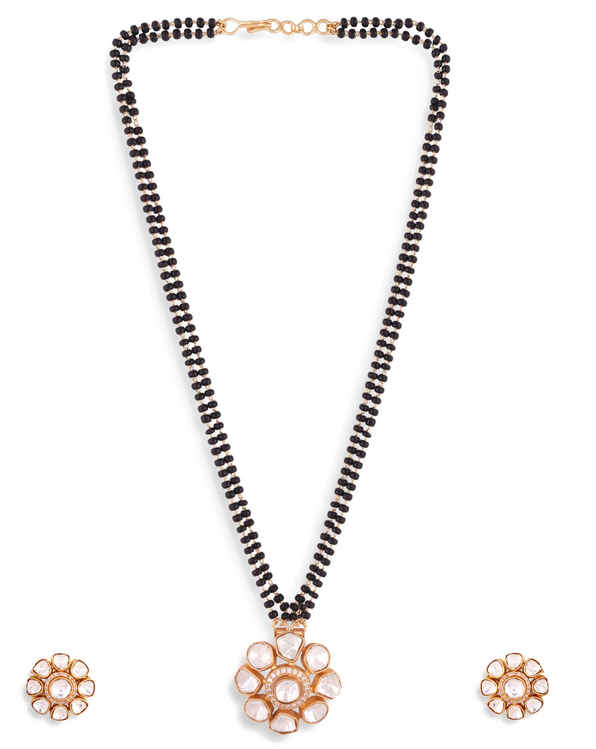 Gold Polki Flower Design Mangalsutra Earrings - Abdesignsjewellery