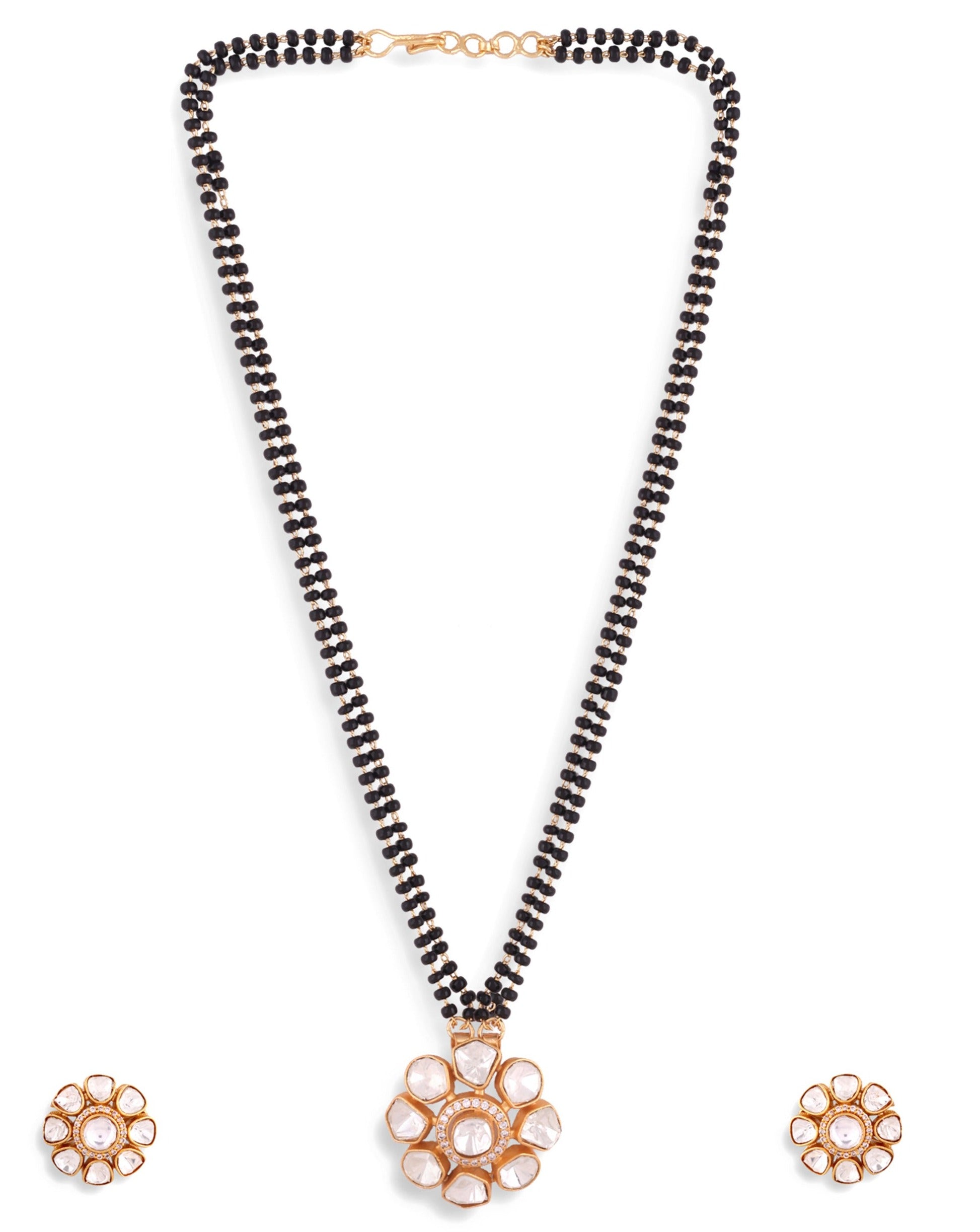 Gold Polki Flower Design Mangalsutra Earrings - Abdesignsjewellery