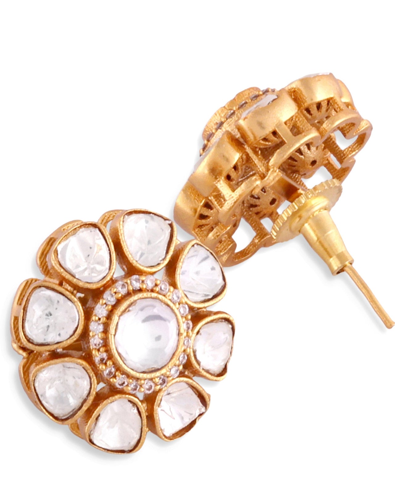 Gold Polki Flower Design Mangalsutra Earrings - Abdesignsjewellery