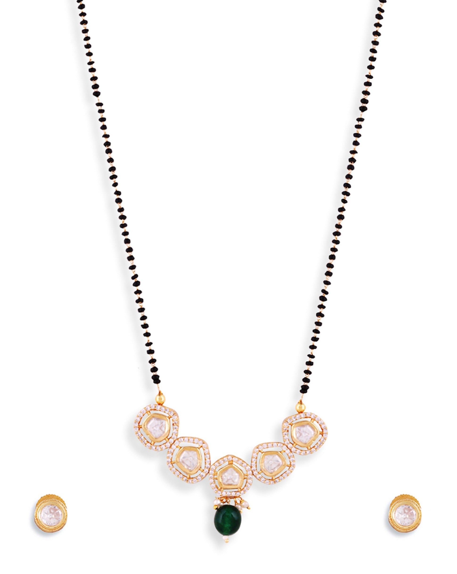 Ornate Gold Polki Green Emerald Mangalsutra