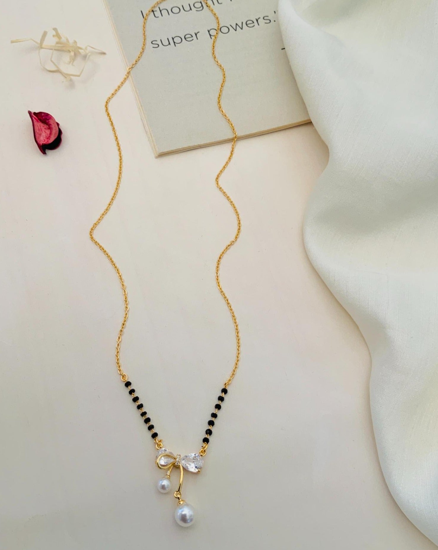 Minimal Gold Plated American Diamond Bow Mangalsutra