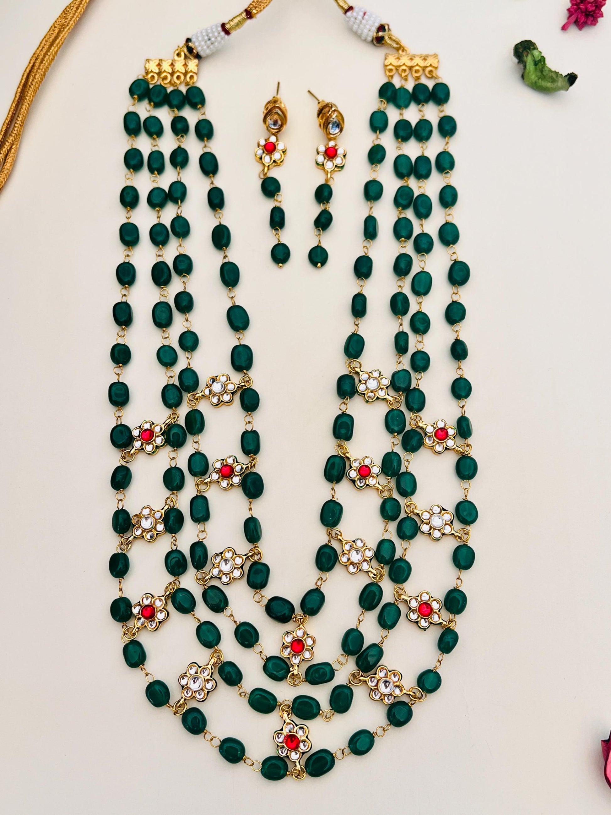 Green Beaded Layered Mala Necklace Set – Traditional Royal Glam - jewellery by Abdesigns Jewellery