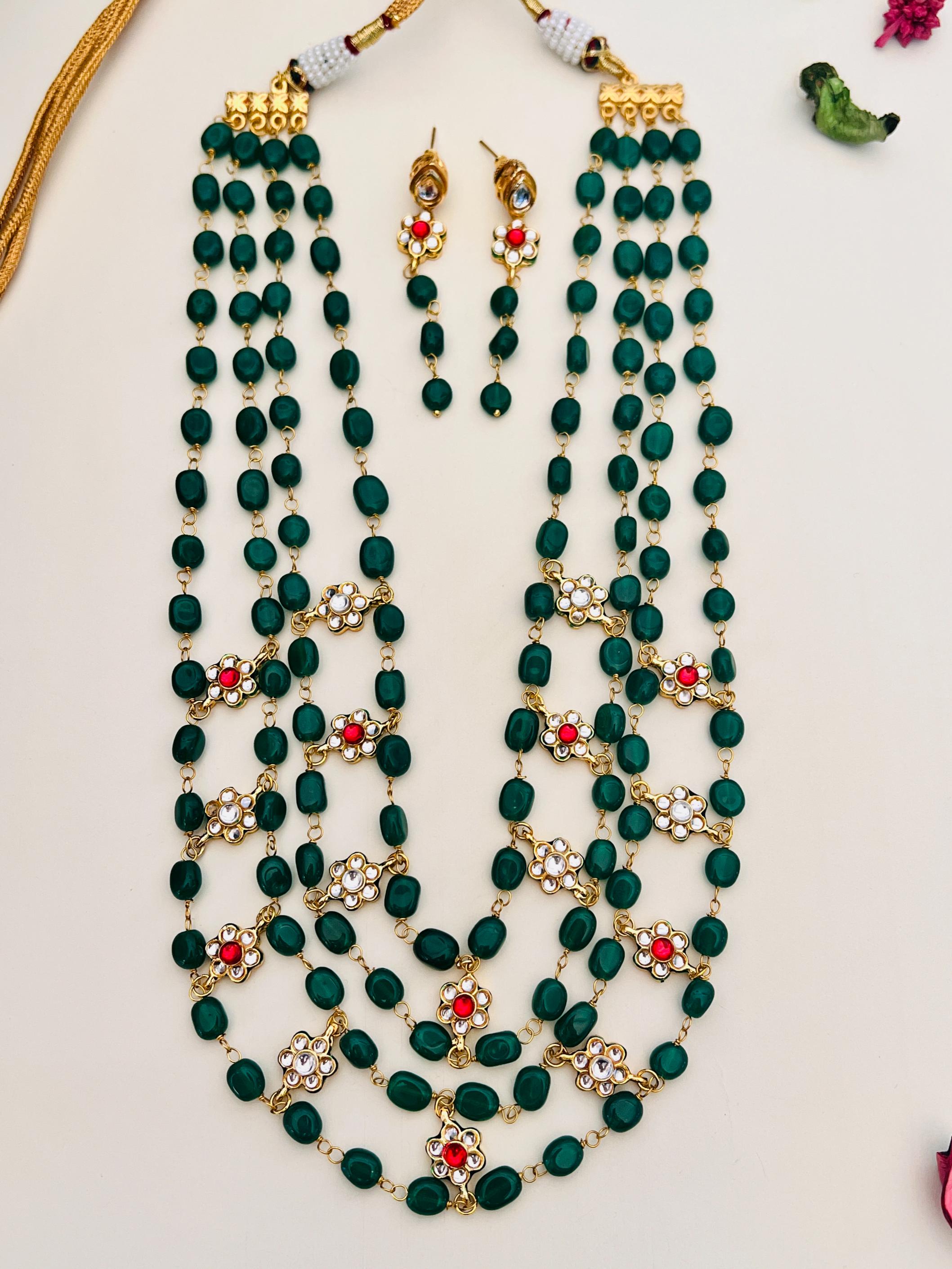 Green Beaded Layered Mala Necklace Set – Traditional Royal Glam - jewellery by Abdesigns Jewellery
