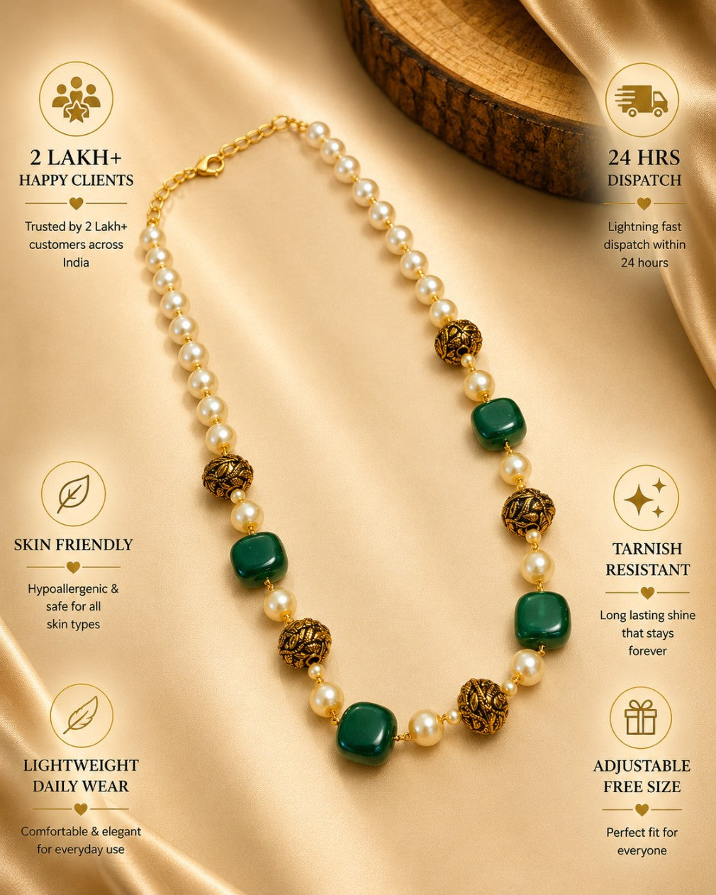 Ruby Emerald Golden Jaipuri Beads Pearls Mala