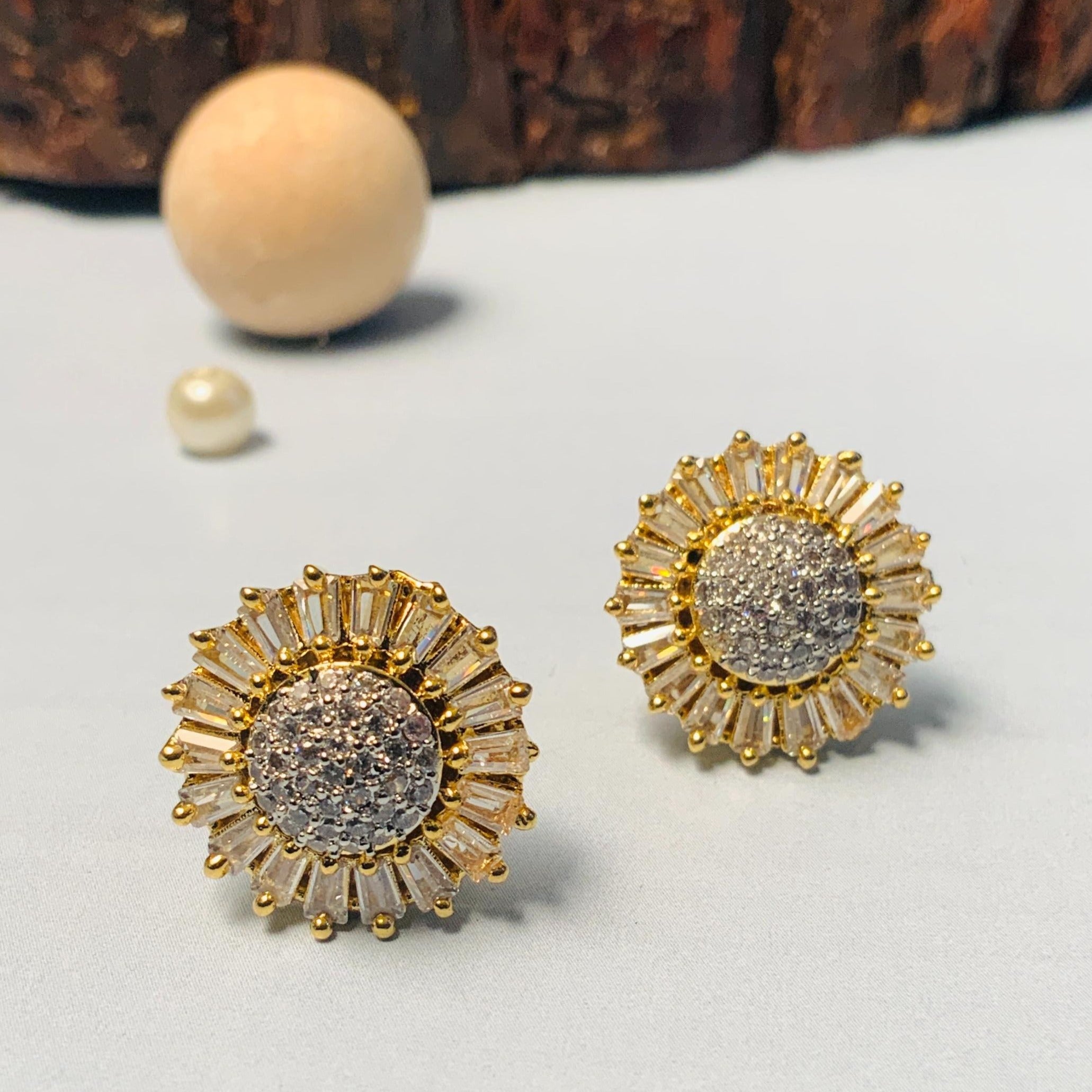 Gold American Diamond Stud Earring 