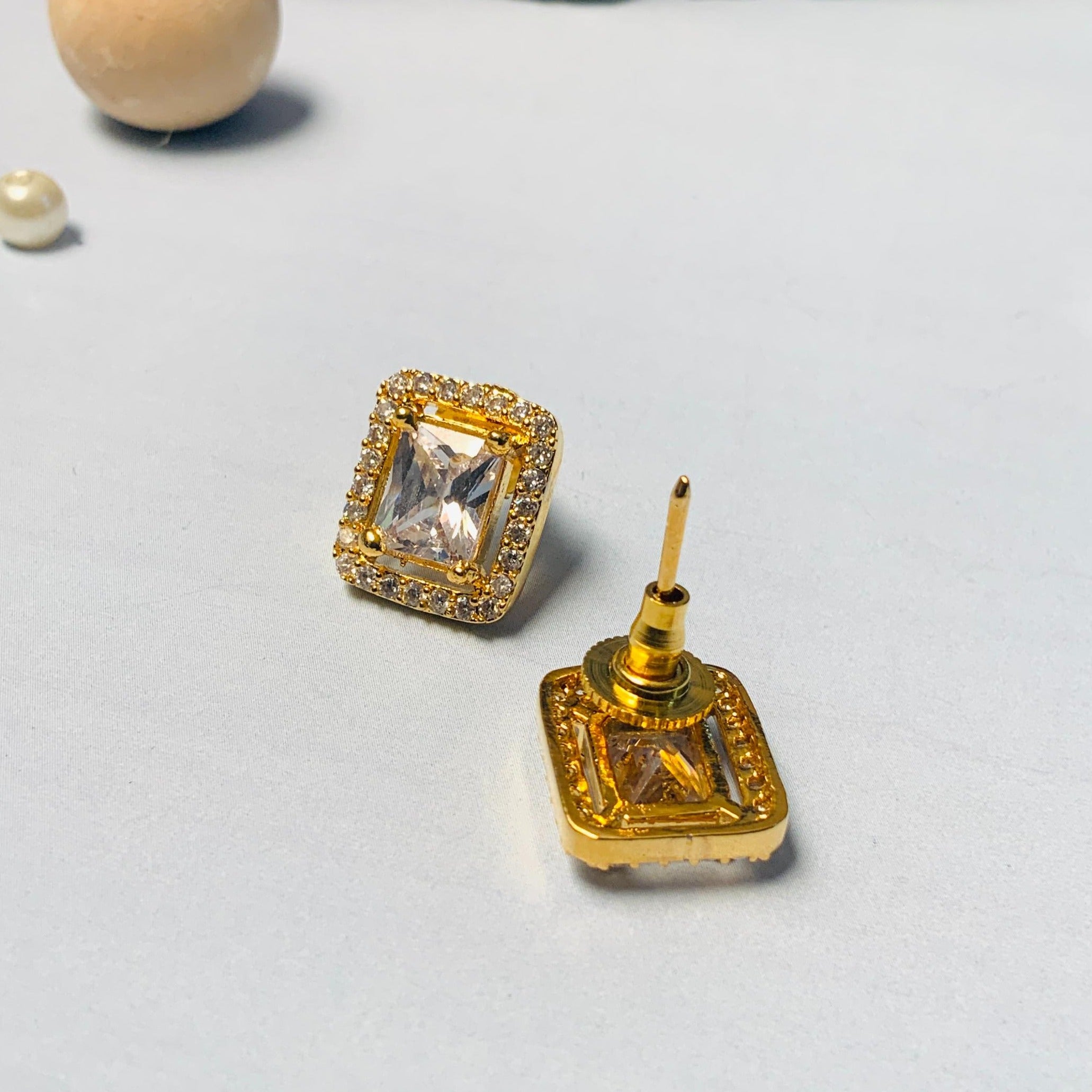 Gold American Diamond Studs 