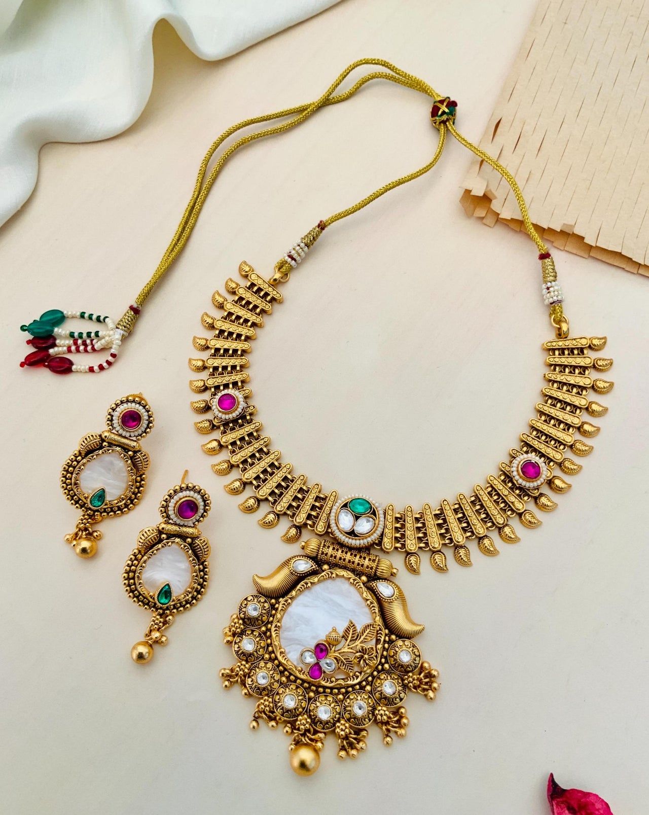 Golden Plated Matt Finish Necklace Set