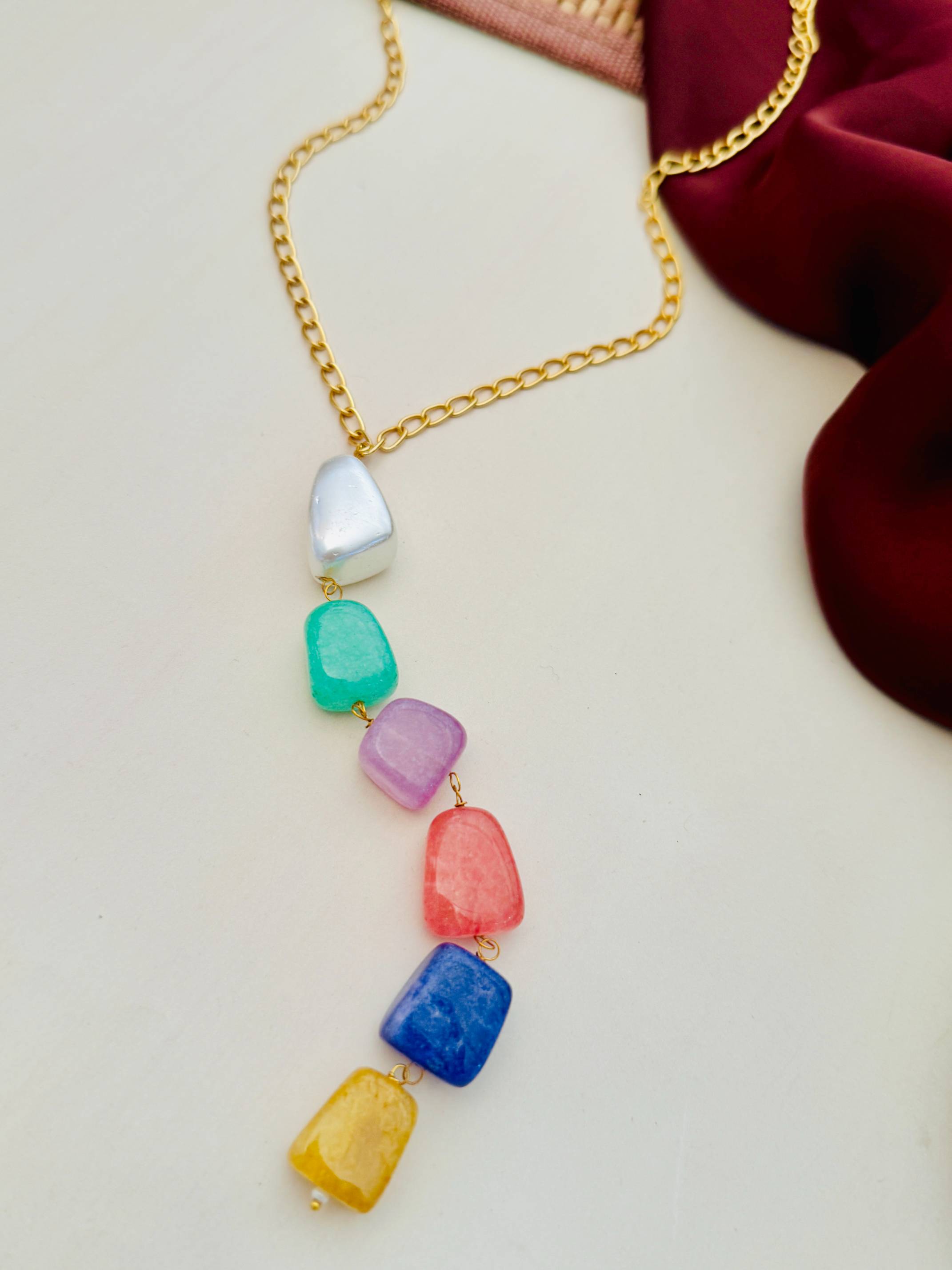 Unique Gold Plated Colourful Stones Necklace - jewellery by Abdesigns Jewellery