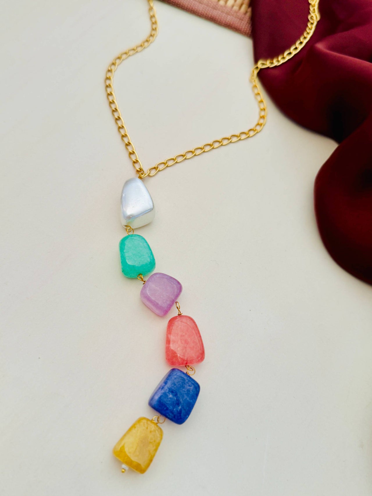 Unique Gold Plated Colourful Stones Necklace