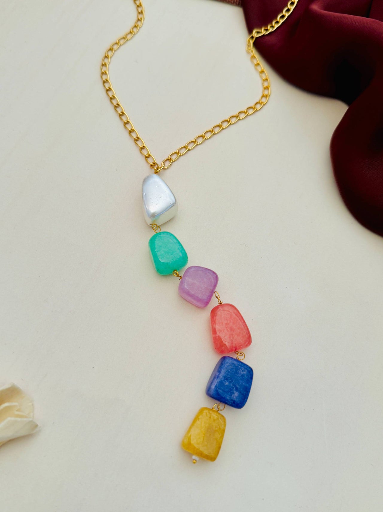 Unique Gold Plated Colourful Stones Necklace