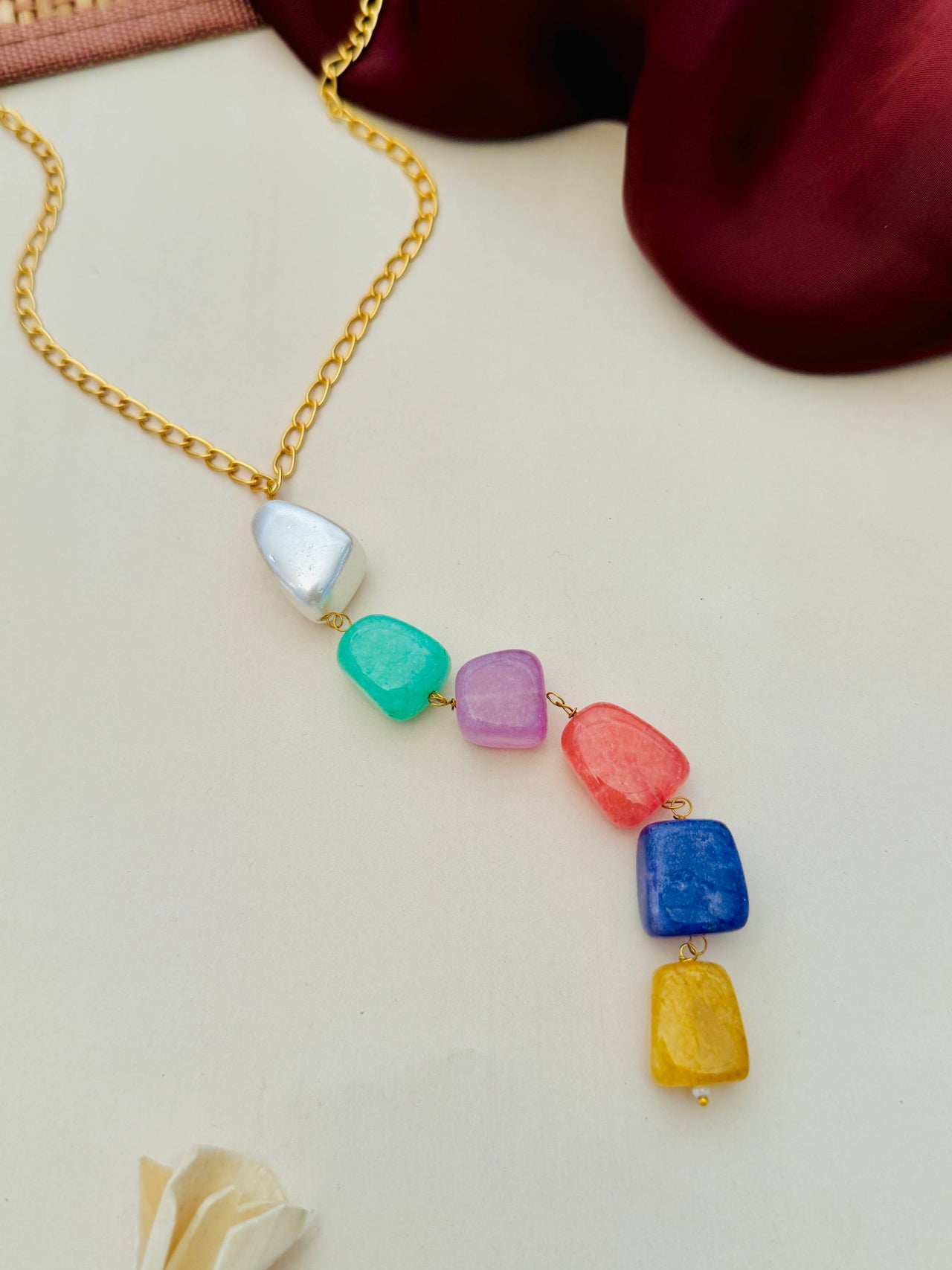 Unique Gold Plated Colourful Stones Necklace