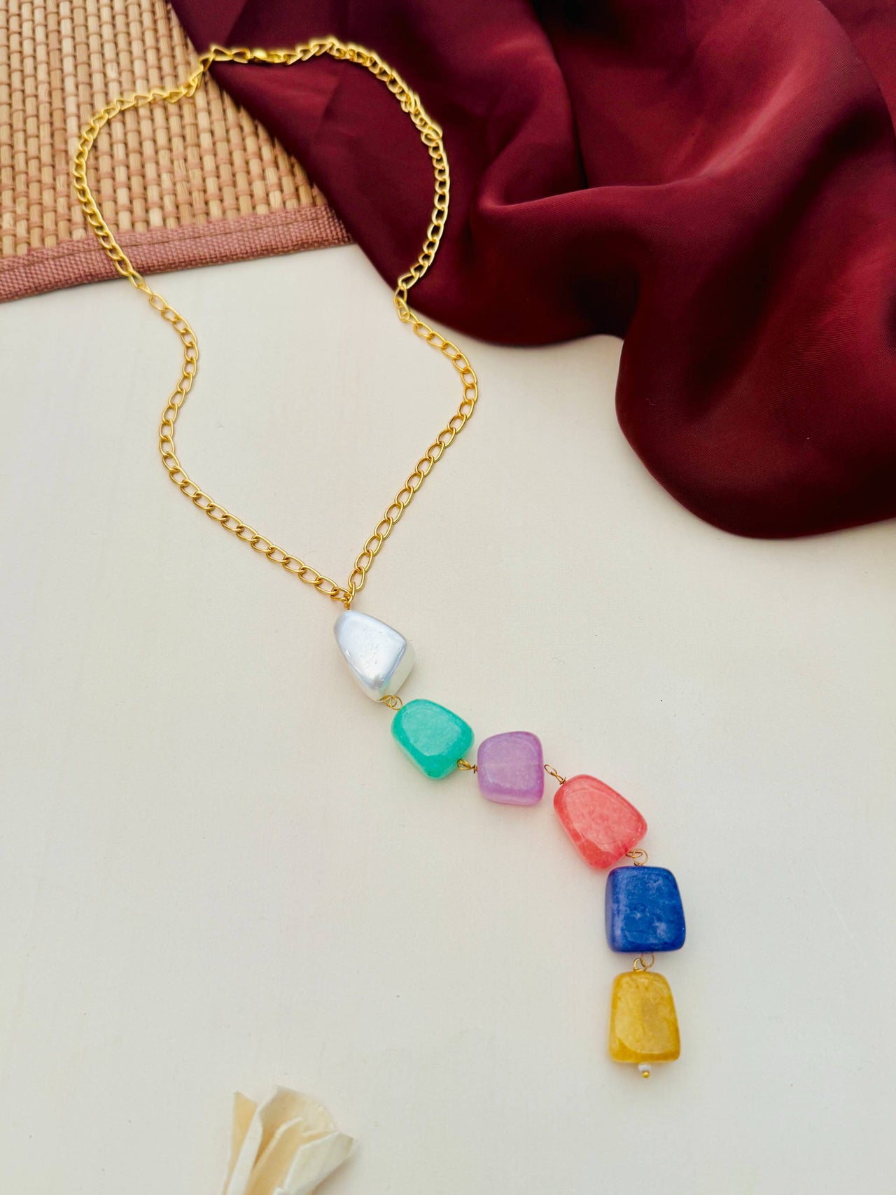 Unique Gold Plated Colourful Stones Necklace