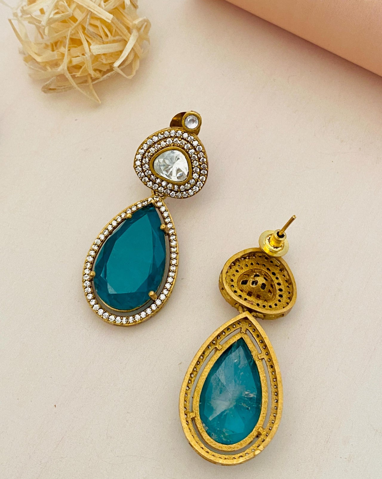 Gold Plated Emerald Polki Peacock Necklace Set - Abdesignsjewellery