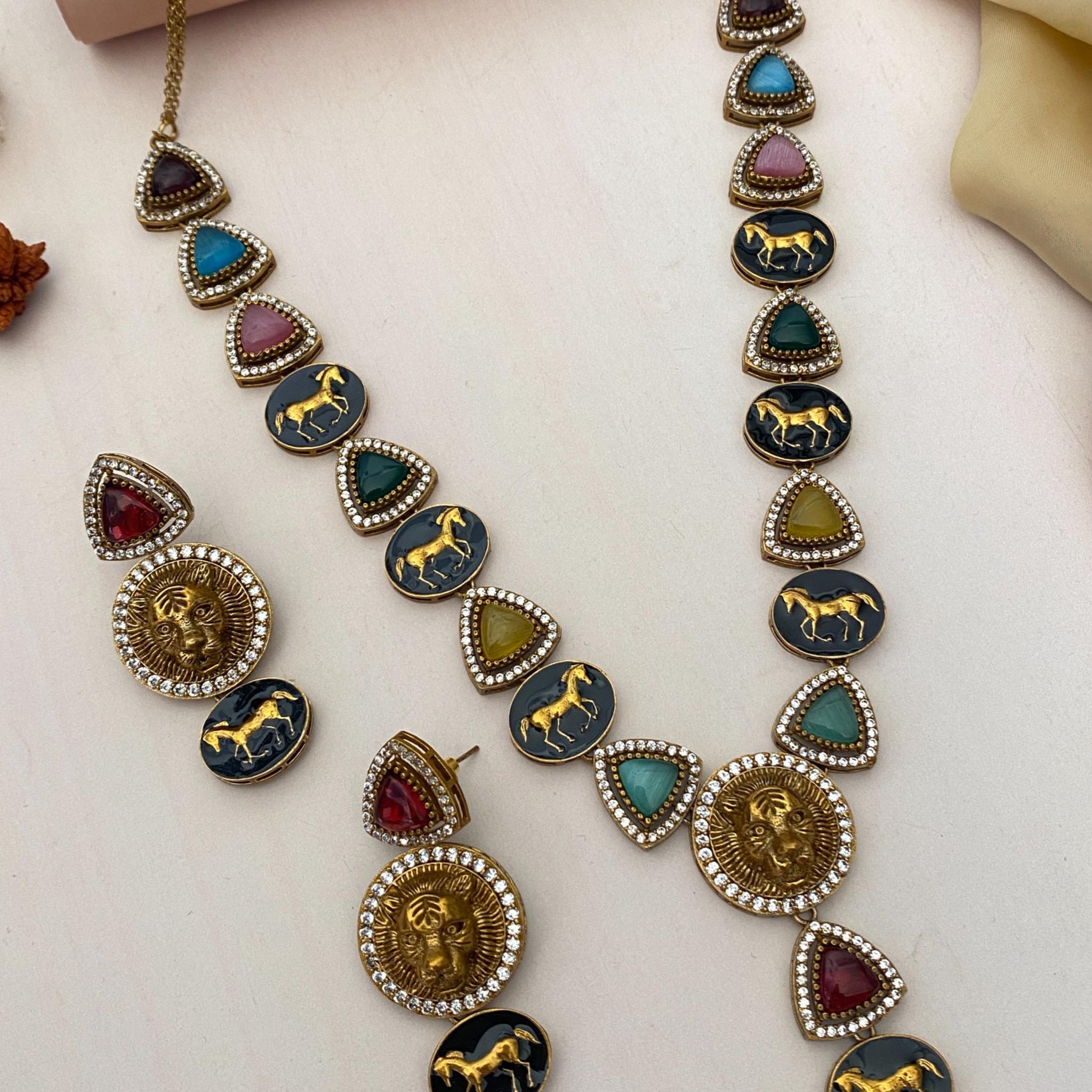 Gold Plated MultiColour Sabyasachi Diamond Necklace Set - Abdesignsjewellery