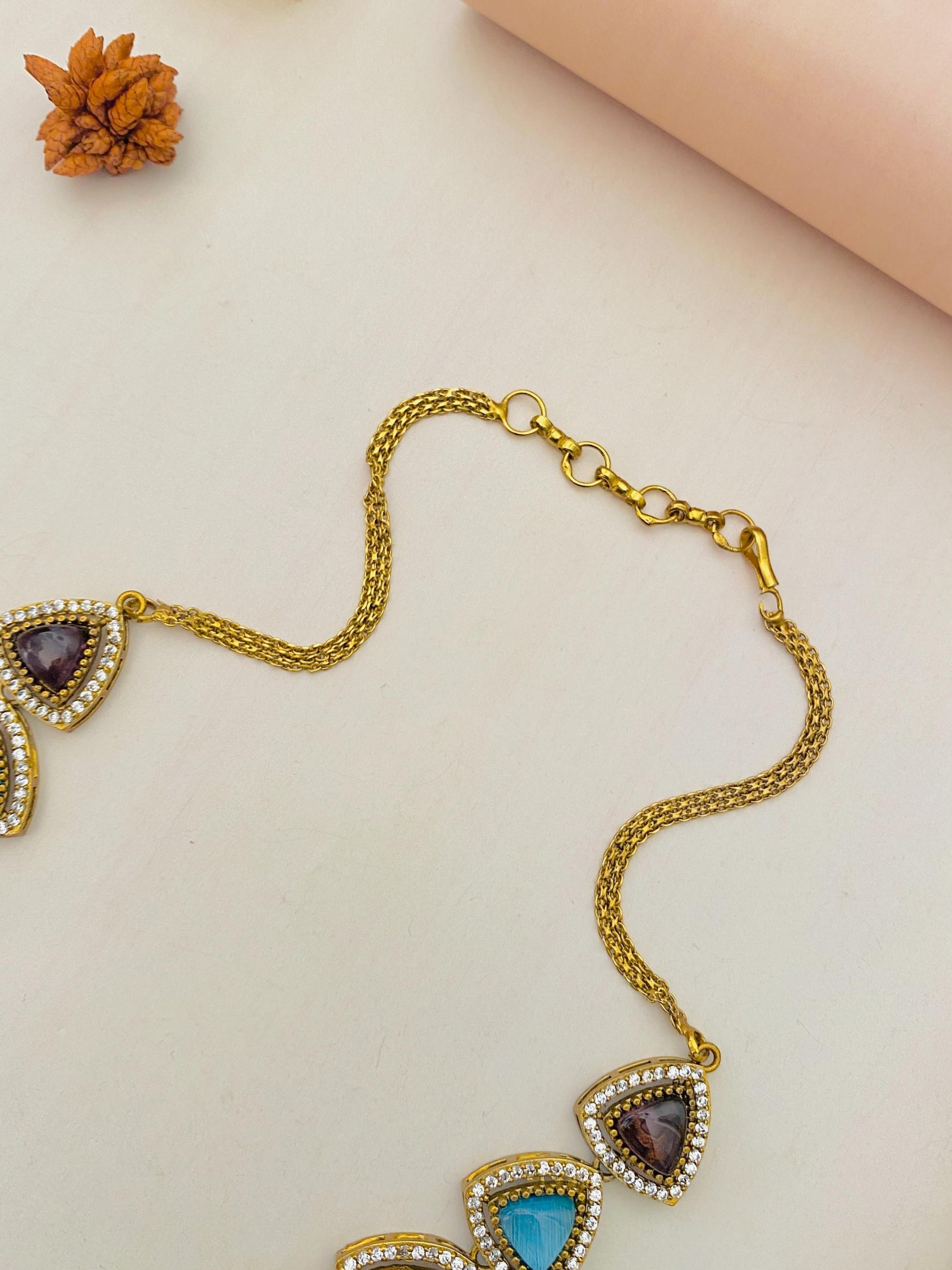 Gold Plated MultiColour Sabyasachi Diamond Necklace Set - Abdesignsjewellery