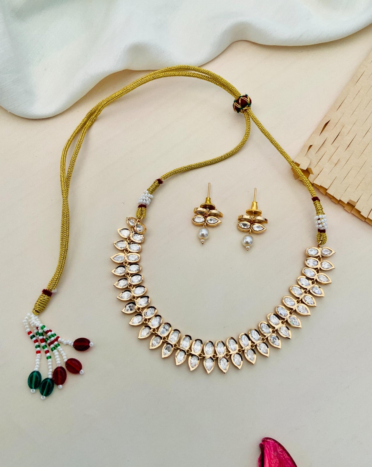 Minimal Gold Plated Polki Diamond Necklace Set