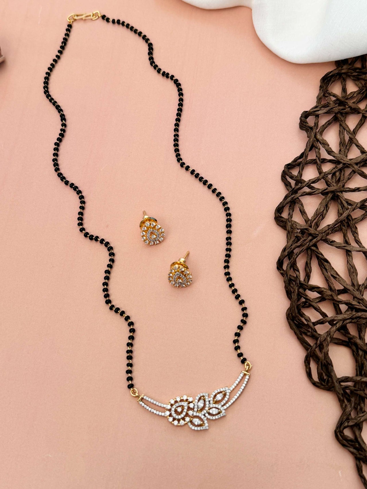 Gold Plated American Diamond Flower Mangalsutra Set