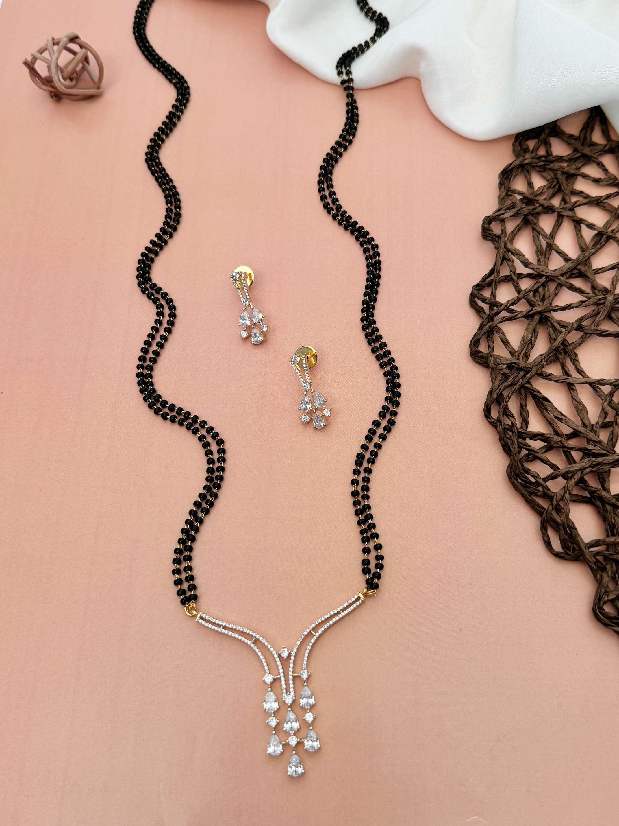 Dramatic Long Gold Plated American Diamond Mangalsutra