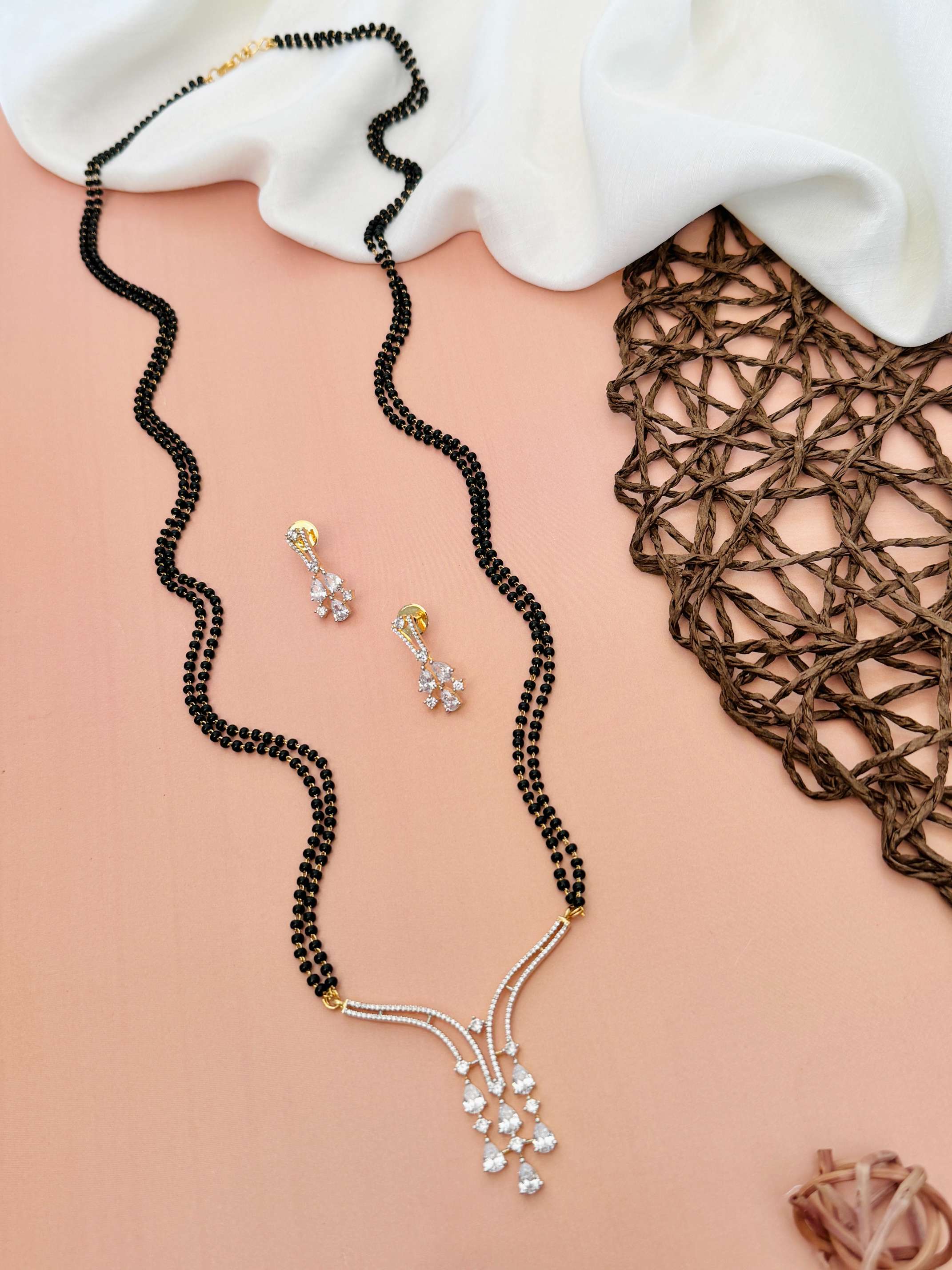 Dramatic Long Gold Plated American Diamond Mangalsutra