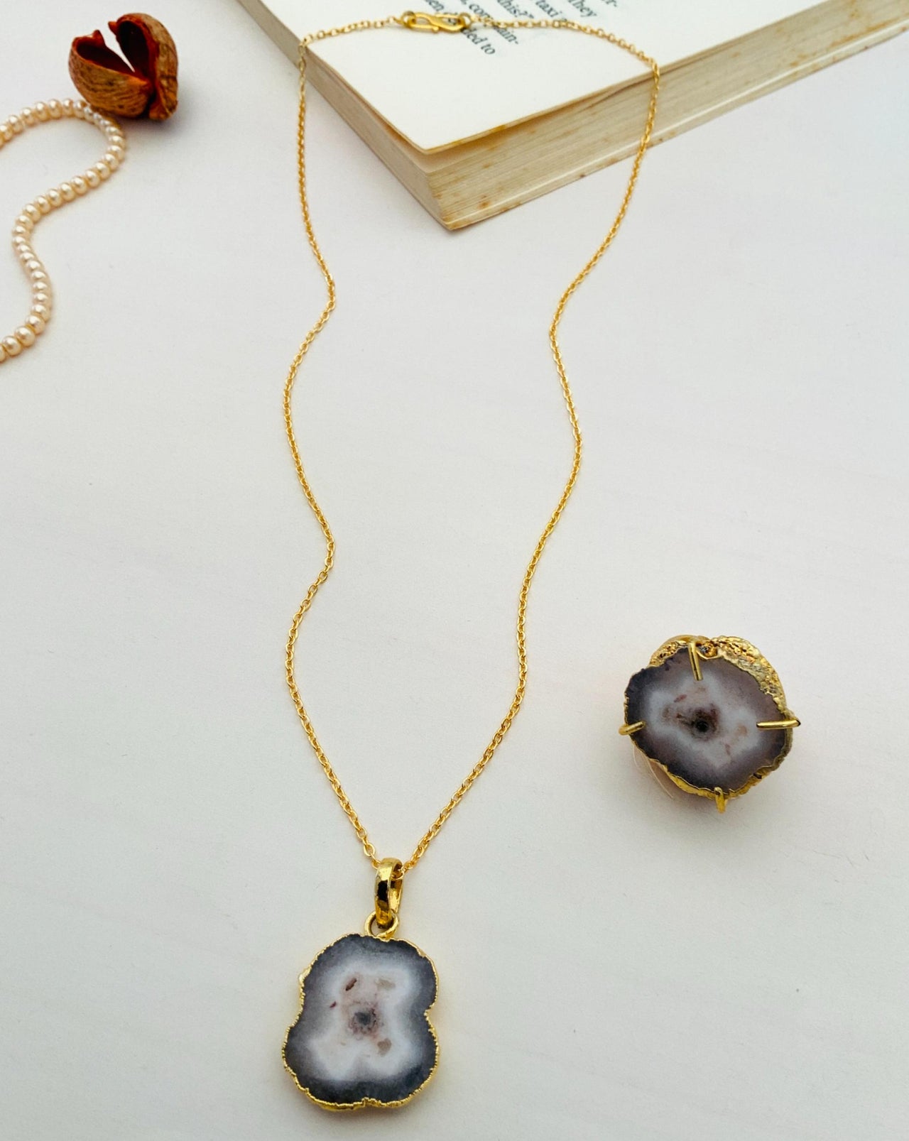 Beautiful Black Druzy Stone Design Pendant Chain Combo - Abdesignsjewellery