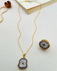 Thumbnail for Beautiful Black Druzy Stone Design Pendant Chain Combo - Abdesignsjewellery