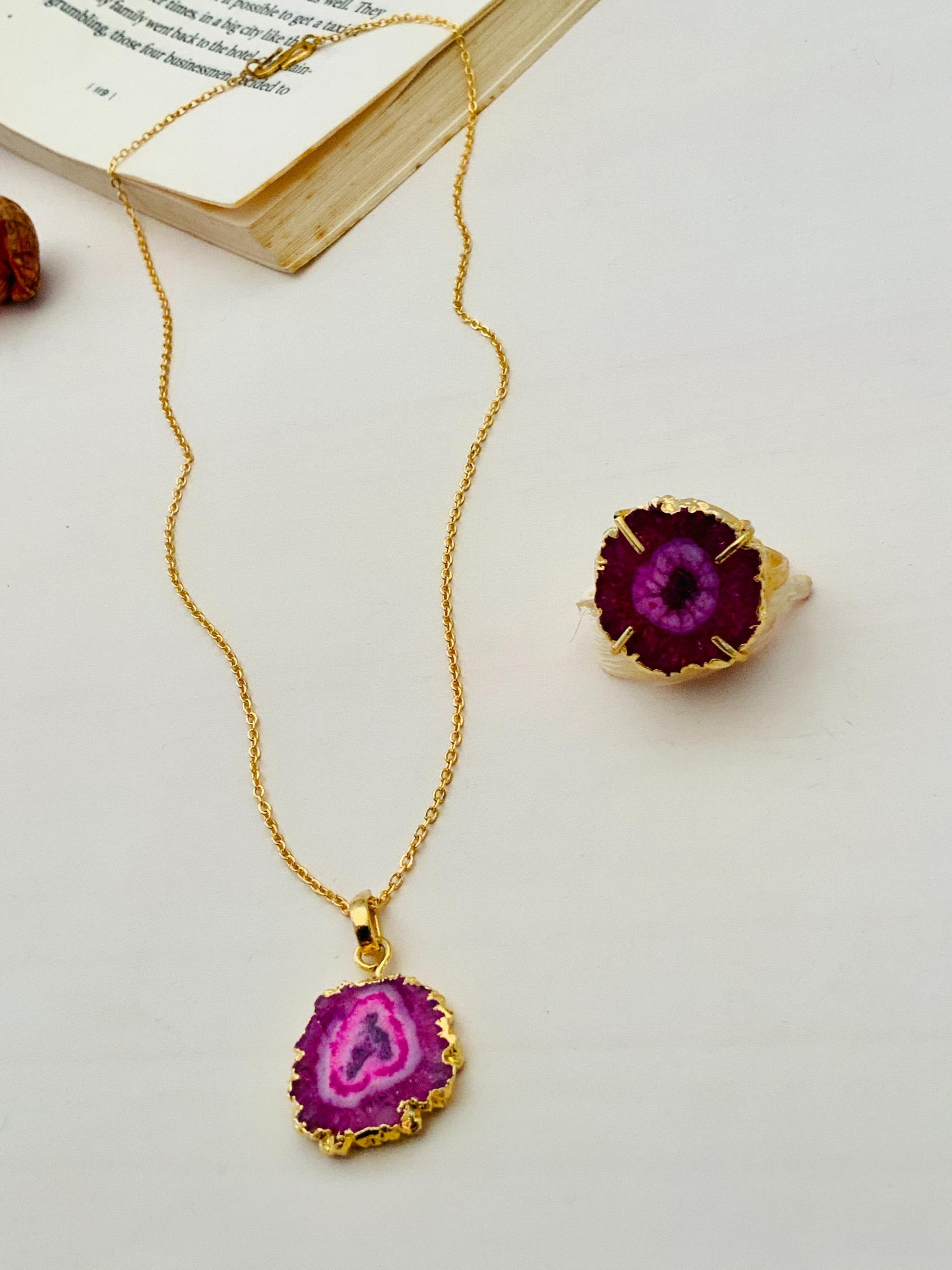 Aishi Ghosh Druzy Stone Design Pendant & Chain - Abdesignsjewellery