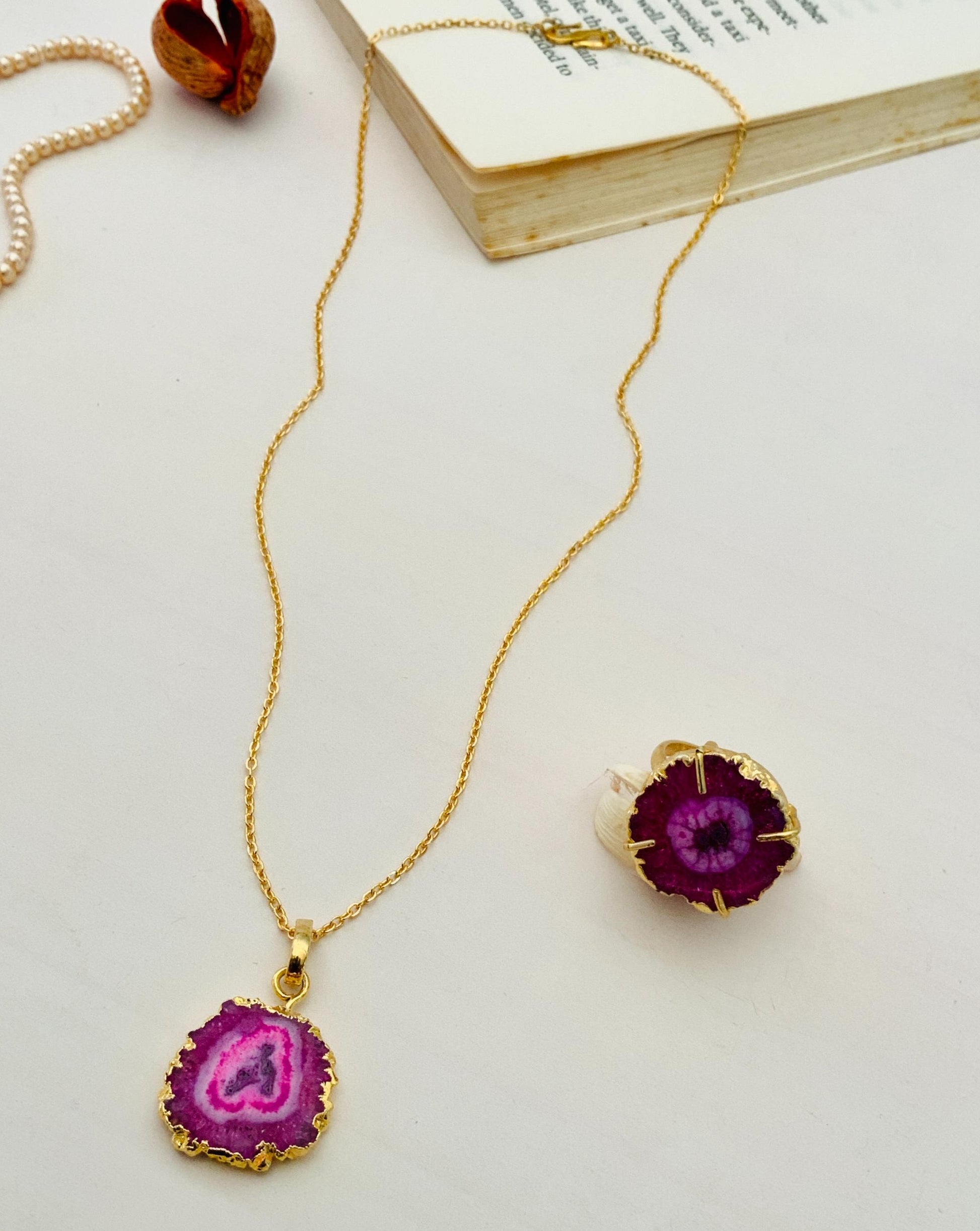 Aishi Ghosh Druzy Stone Design Pendant & Chain - Abdesignsjewellery