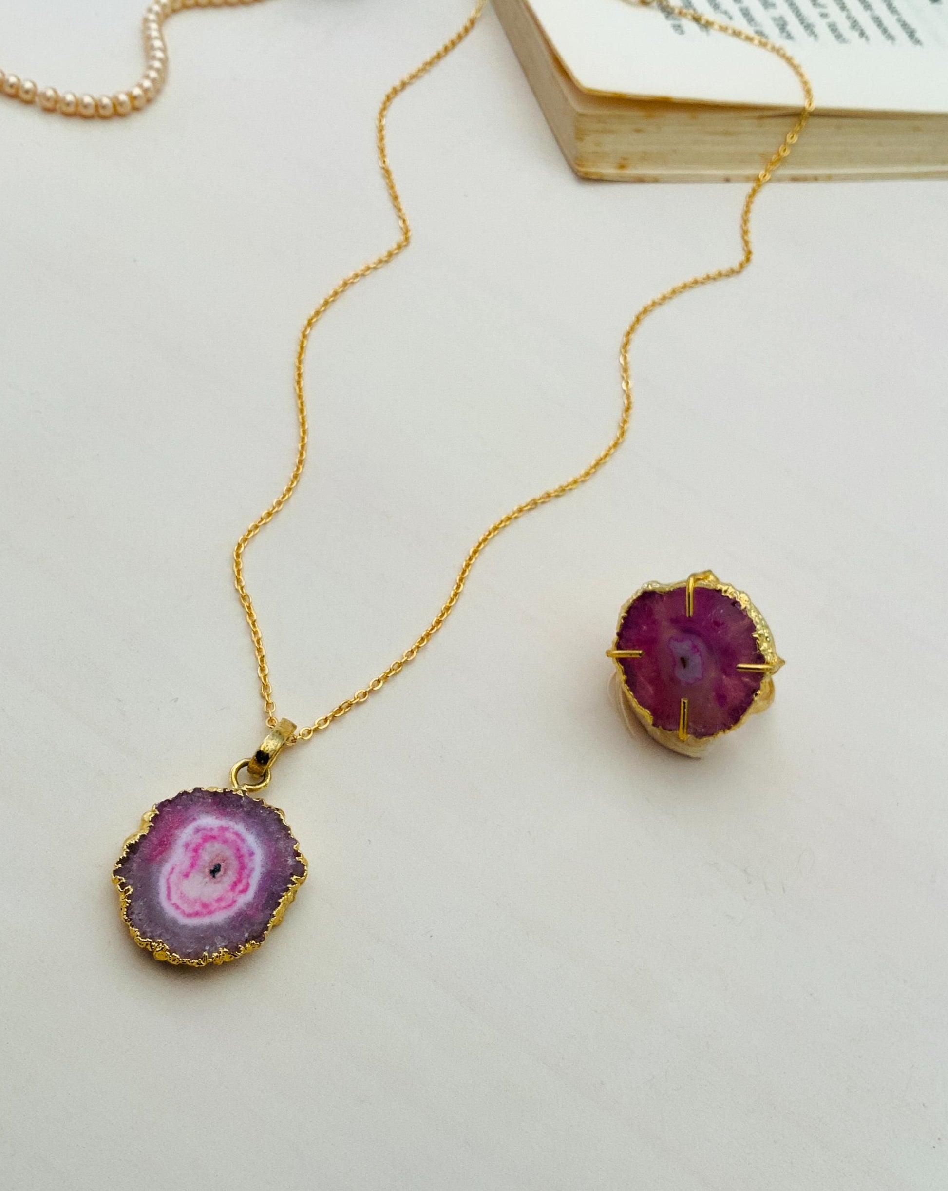 Elegant Druzy Stone Design Pendant Chain Combo - Abdesignsjewellery