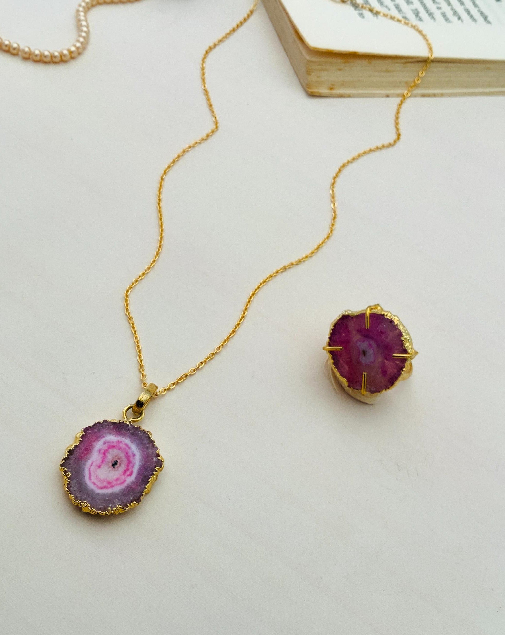 Elegant Druzy Stone Design Pendant Chain Combo - Abdesignsjewellery