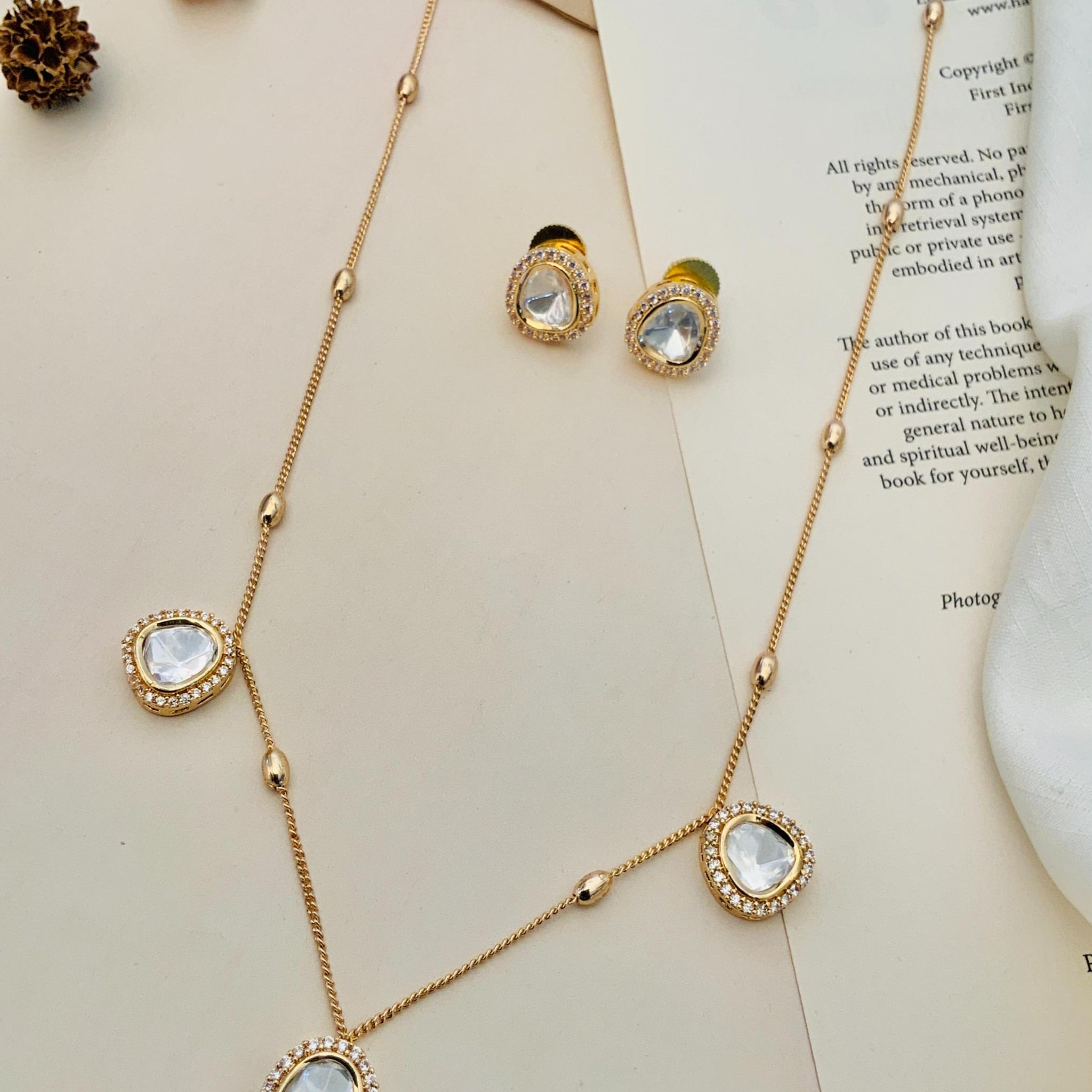 High Quality Polki Pendant Chain Combo