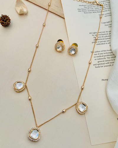 Gold Plated High Quality Polki Pendant Chain Set