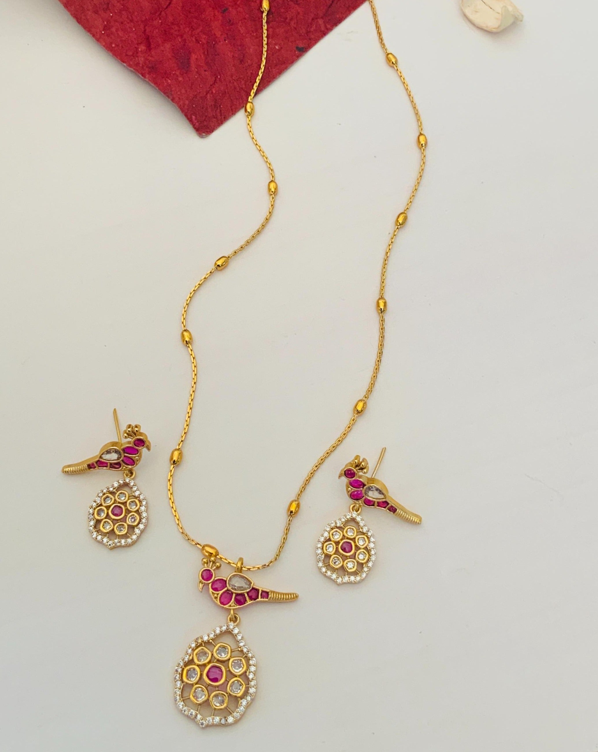 Abdesigns Gold Plated Parrot Pendant Set